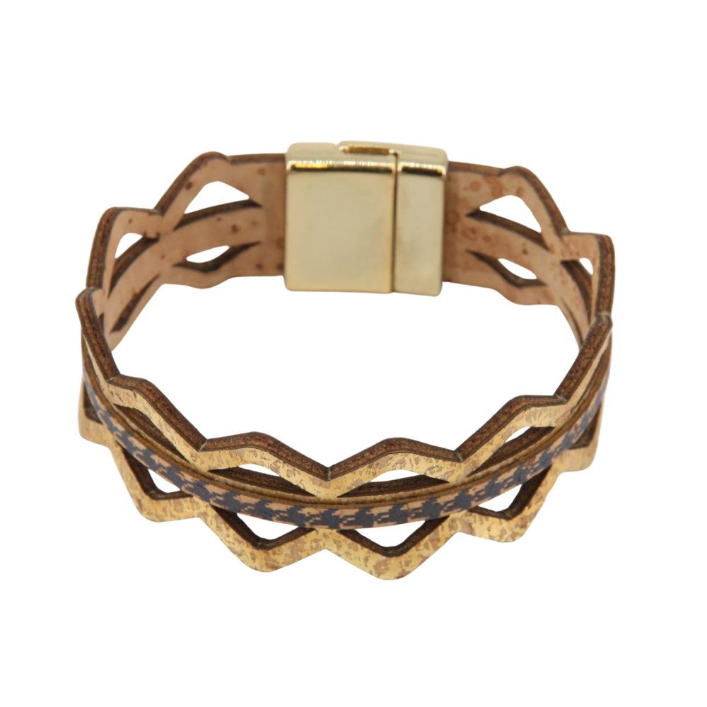 Armband aus Kork * Motiv Raute gold schwarz * handmade in Portugal * extrem nachhaltig * vegan * nickel- u. bleifrei