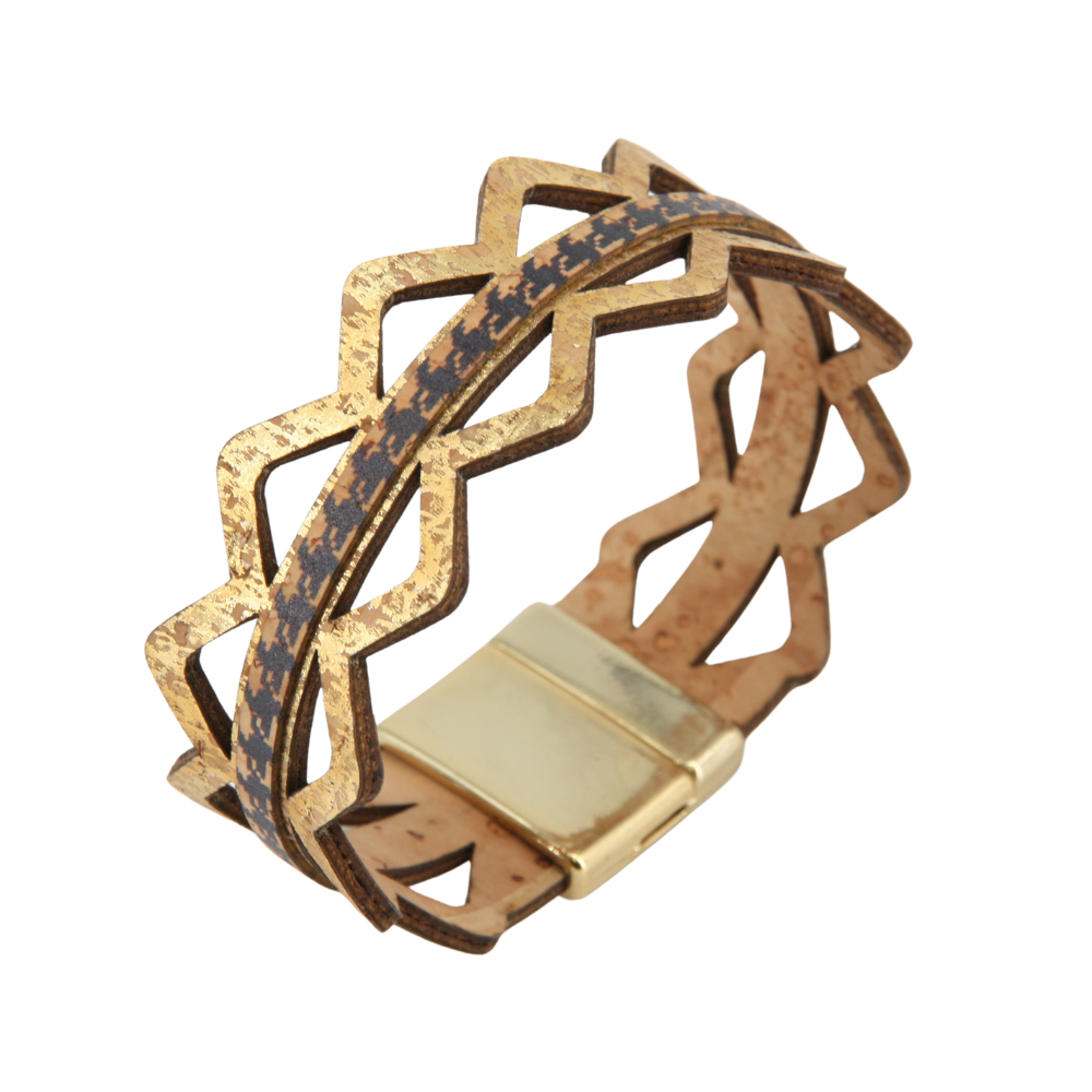 Armband aus Kork * Motiv Raute gold schwarz * handmade in Portugal * extrem nachhaltig * vegan * nickel- u. bleifrei