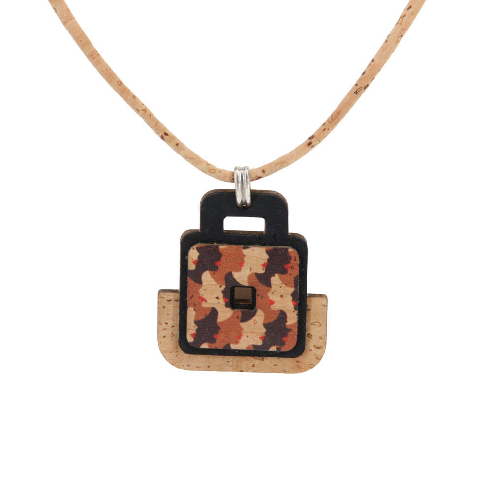 Halskette aus Kork * Motiv Gesichter * handmade in Portugal * extrem nachhaltig * vegan * nickel- u. bleifrei * Länge verstellbar