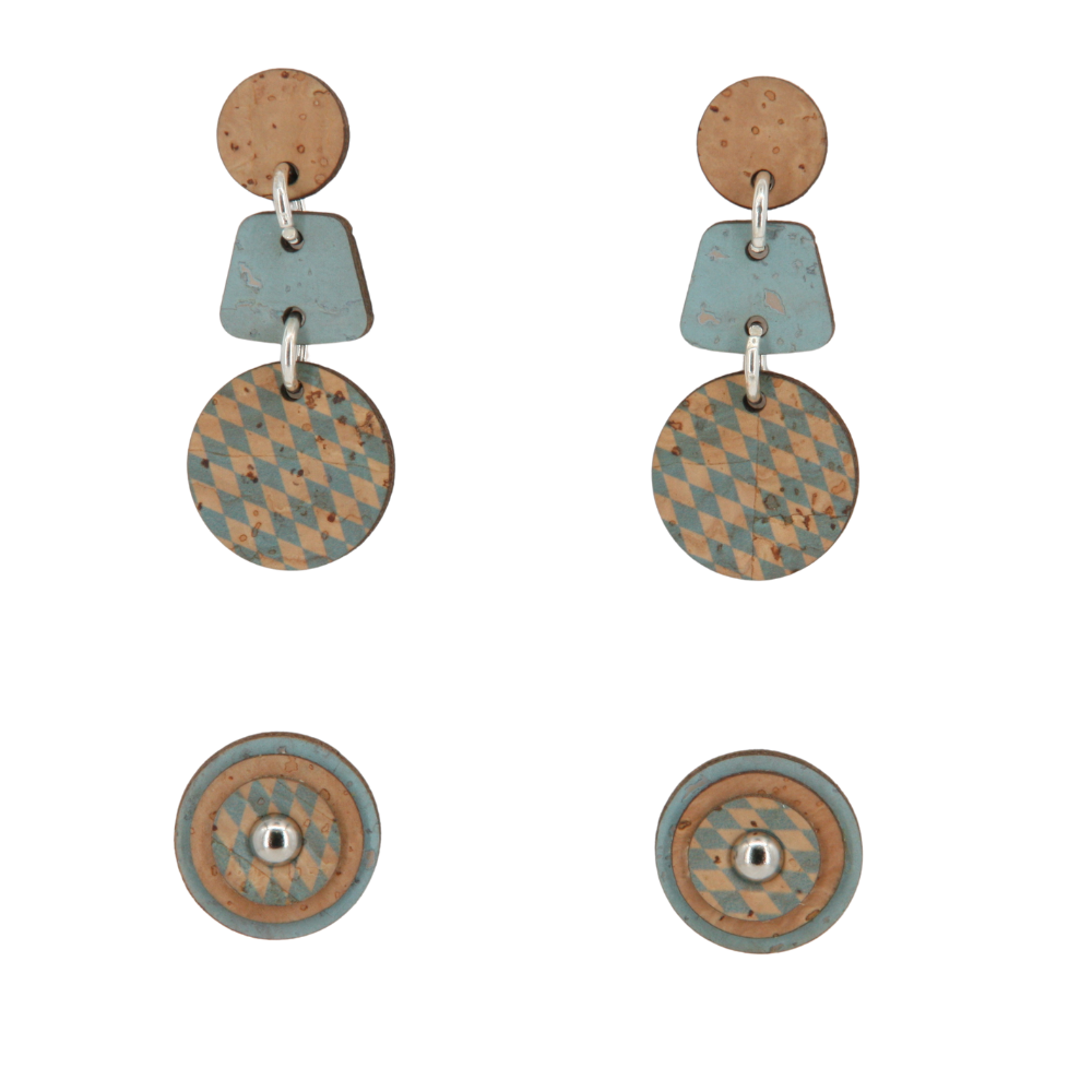 Ohrringe aus Kork * Motiv bayerische Rauten * 2 Designs * handmade in Portugal * extrem nachhaltig * vegan * nickel- u. bleifrei
