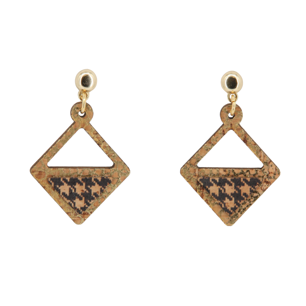 Ohrringe aus Kork * Motiv Raute gold schwarz * handmade in Portugal * extrem nachhaltig * vegan * nickel- u. bleifrei
