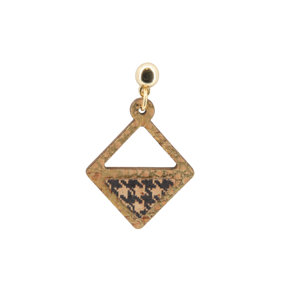 Ohrringe aus Kork * Motiv Raute gold schwarz * handmade in Portugal * extrem nachhaltig * vegan * nickel- u. bleifrei
