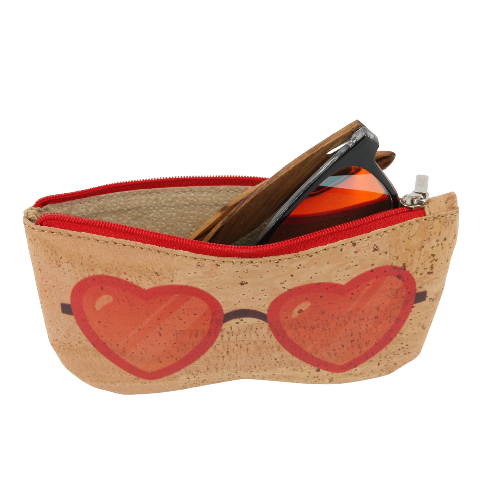 Kork Brillenetui * Motiv Herz-Brille rot * Vegan * weiches Futteral * Softcase * abwaschbar * antiseptisch * handmade in Portugal