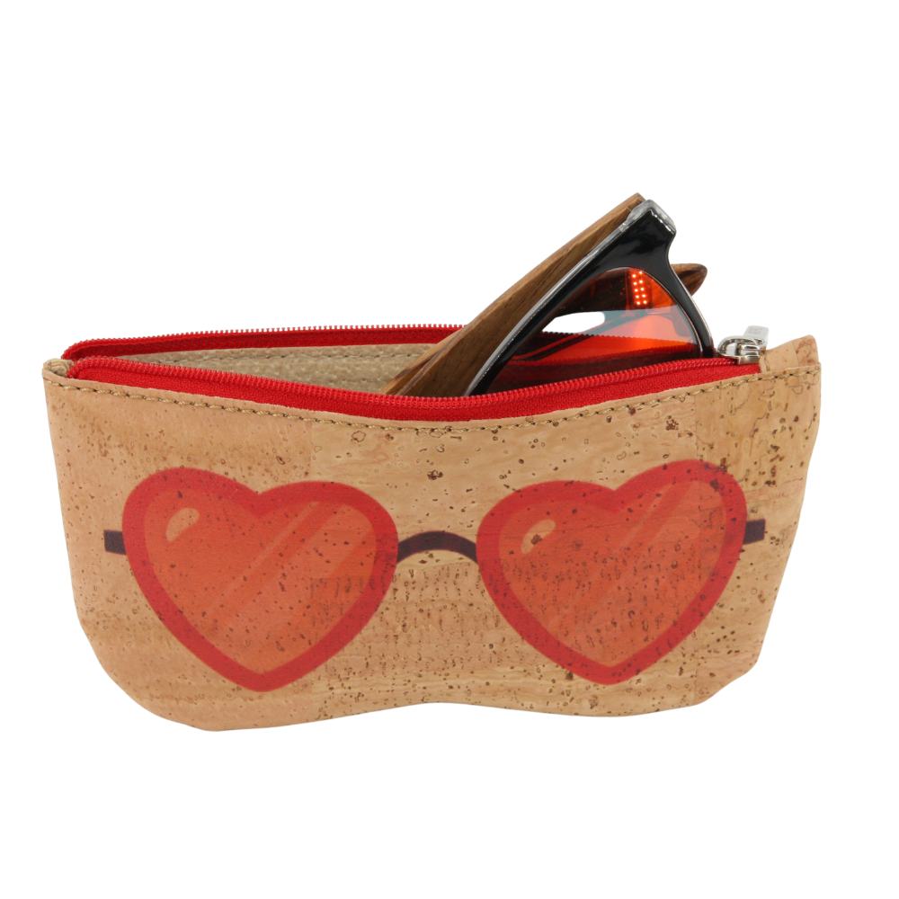 Kork Brillenetui * Motiv Herz-Brille rot * Vegan * weiches Futteral * Softcase * abwaschbar * antiseptisch * handmade in Portugal