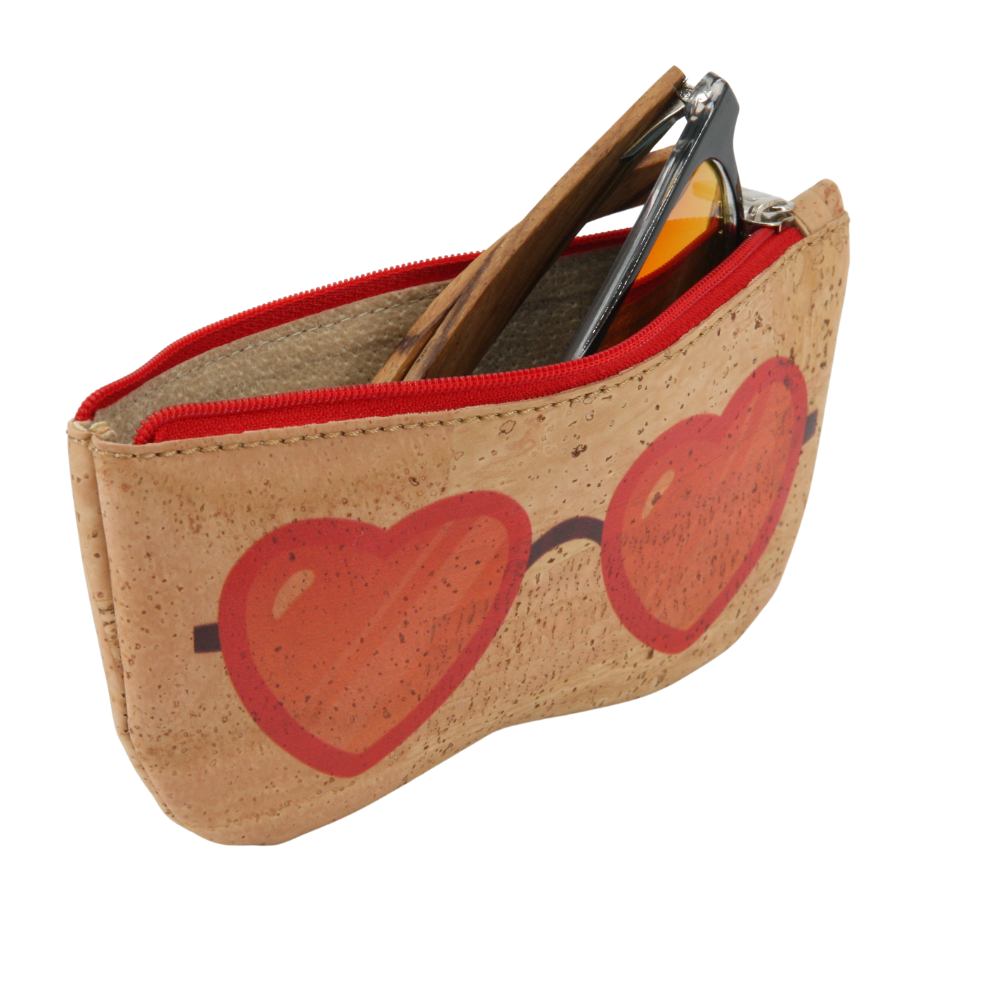 Kork Brillenetui * Motiv Herz-Brille rot * Vegan * weiches Futteral * Softcase * abwaschbar * antiseptisch * handmade in Portugal