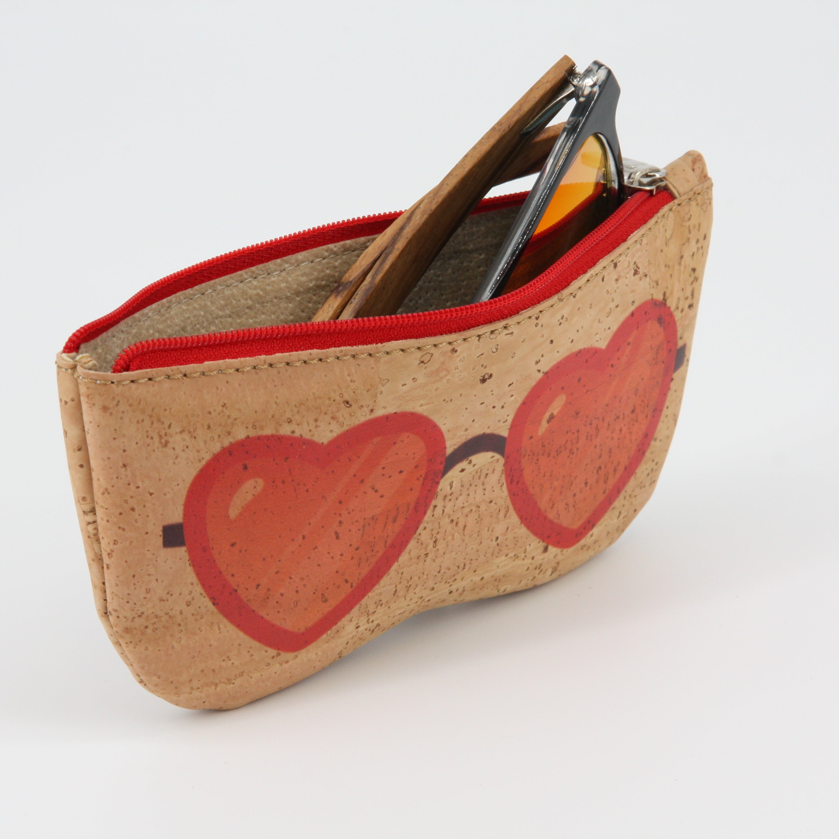 Kork Brillenetui * Motiv Herz-Brille rot * Vegan * weiches Futteral * Softcase * abwaschbar * antiseptisch * handmade in Portugal