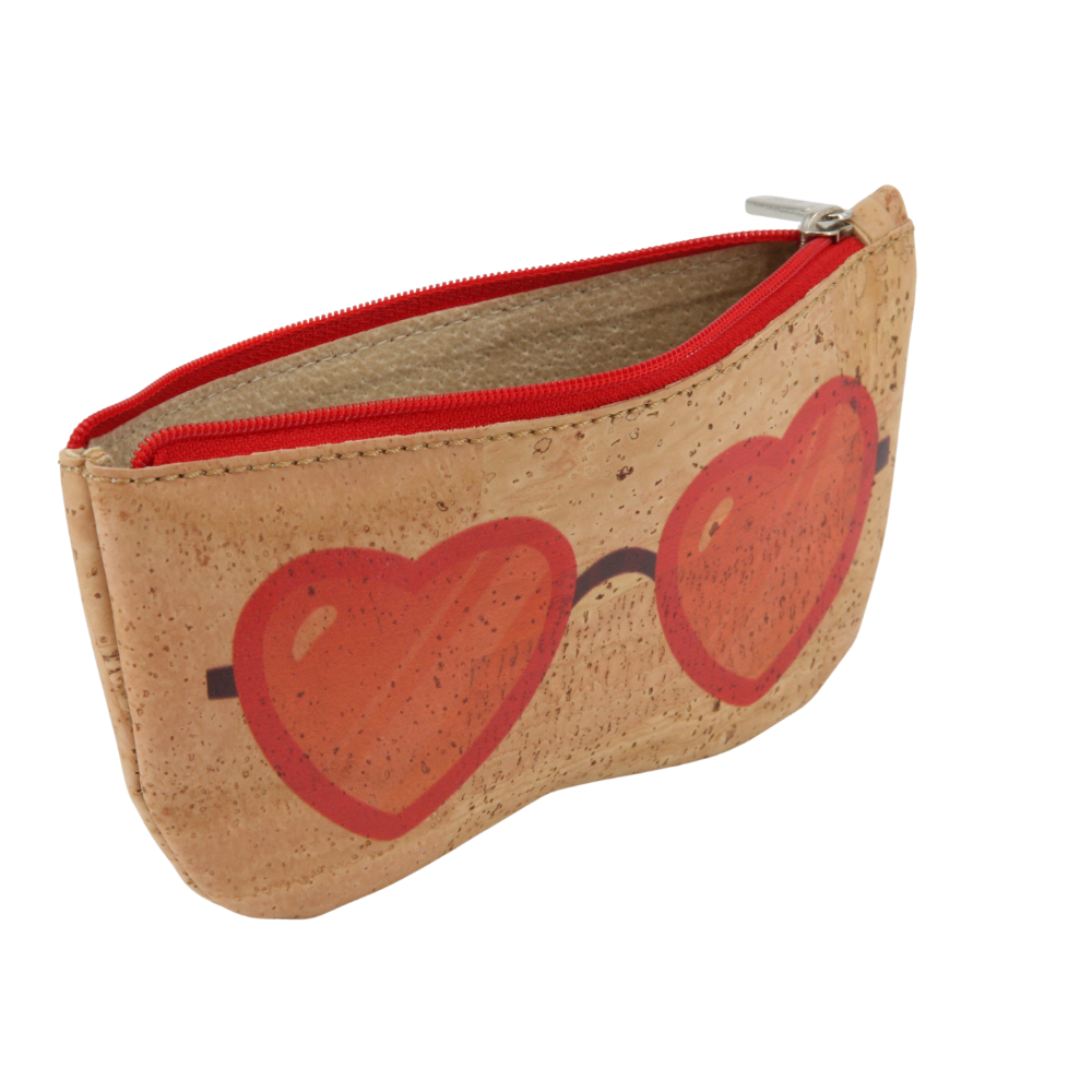 Kork Brillenetui * Motiv Herz-Brille rot * Vegan * weiches Futteral * Softcase * abwaschbar * antiseptisch * handmade in Portugal