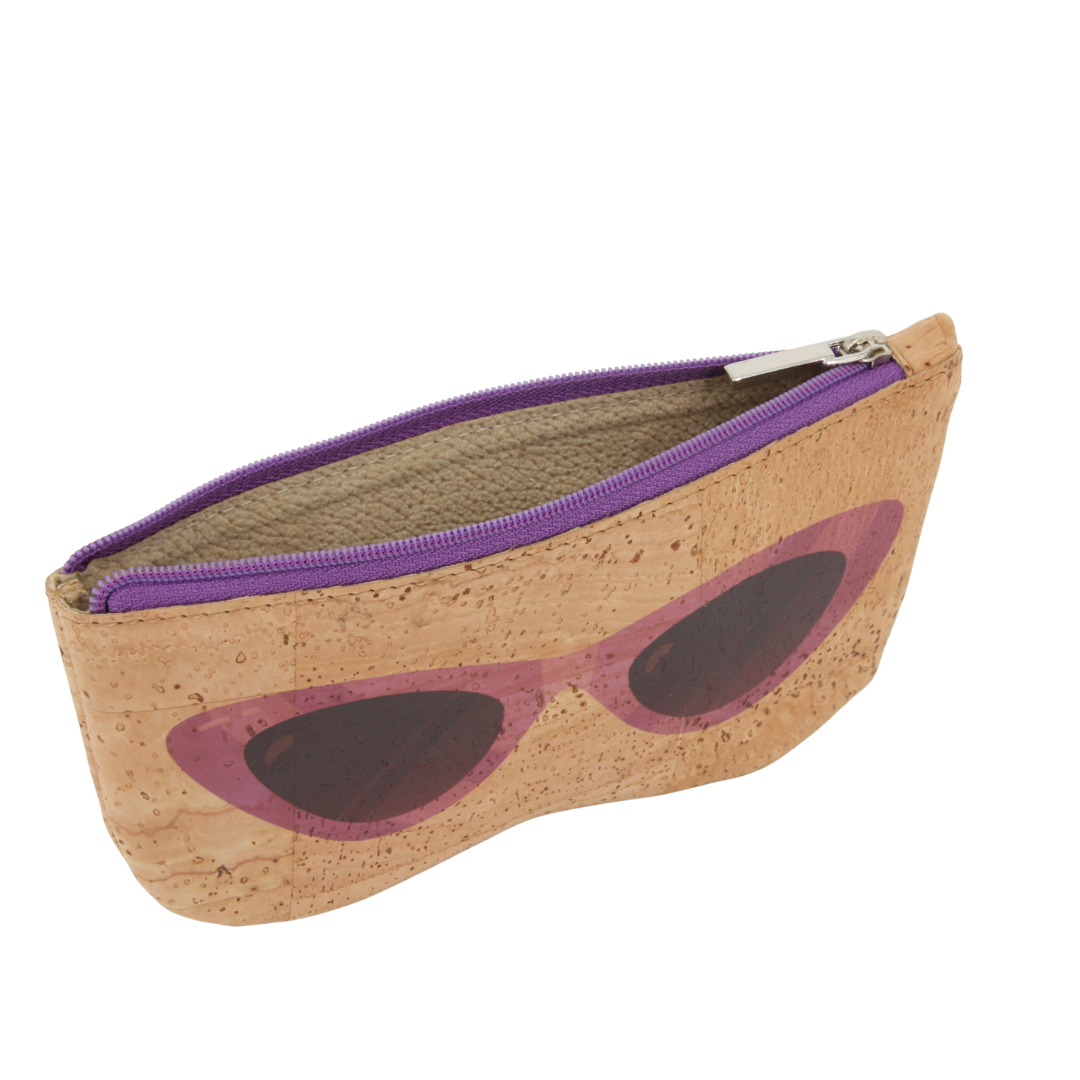 Kork Brillenetui * Motiv Brille lila * Vegan * weiches Futteral * Softcase * abwaschbar * antiseptisch * handmade in Portugal