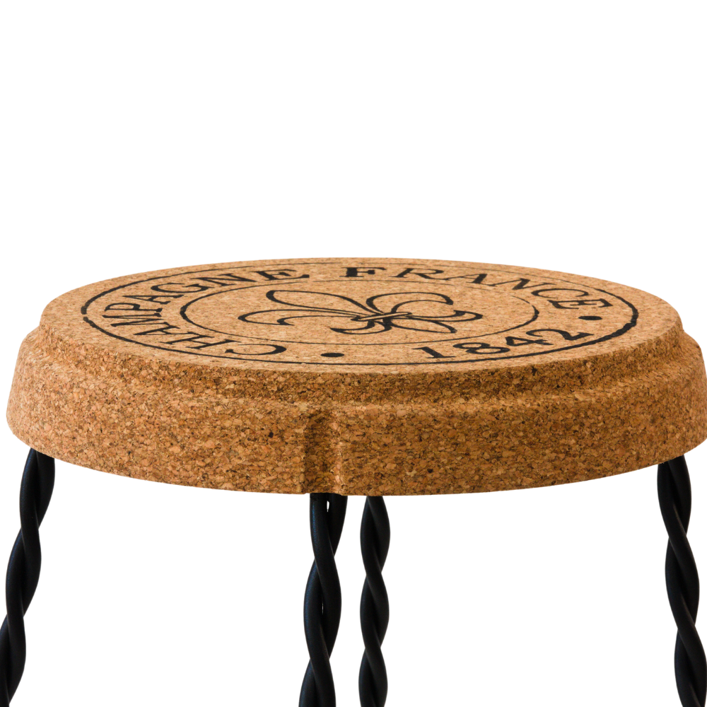 verKORKst Premium Champagner Barhocker aus Kork und Metall * Individualisierbar * stapelbar * Muselet Design * Bar Stool * Made in Portugal