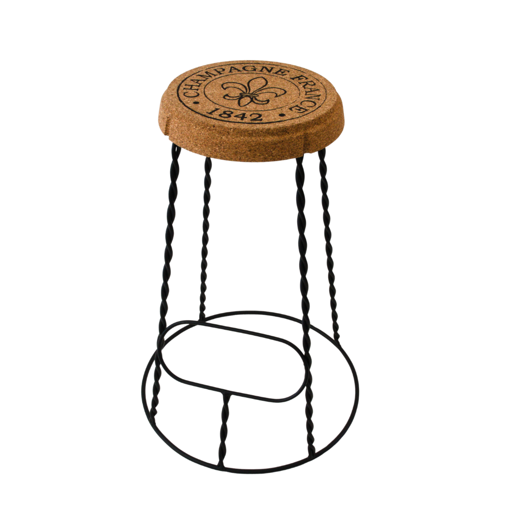 verKORKst Premium Champagner Barhocker aus Kork und Metall * Individualisierbar * stapelbar * Muselet Design * Bar Stool * Made in Portugal