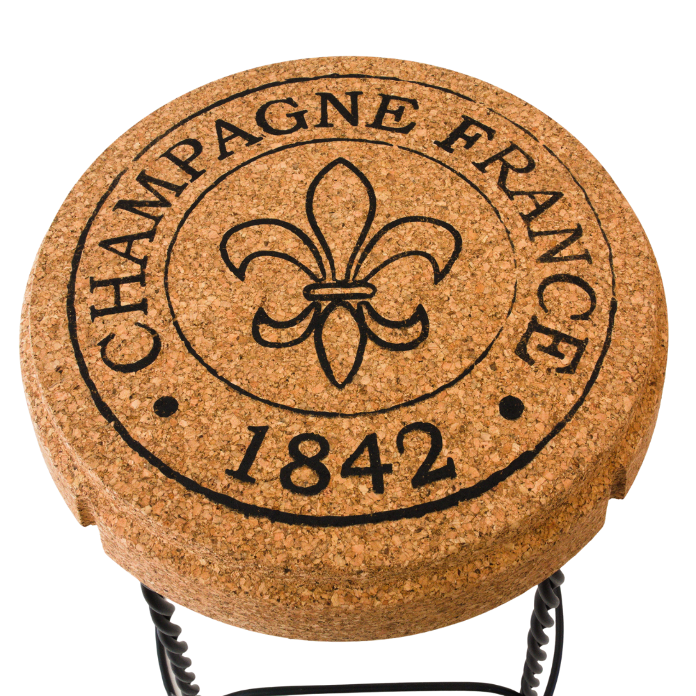 verKORKst Premium Champagner Barhocker aus Kork und Metall * Individualisierbar * stapelbar * Muselet Design * Bar Stool * Made in Portugal