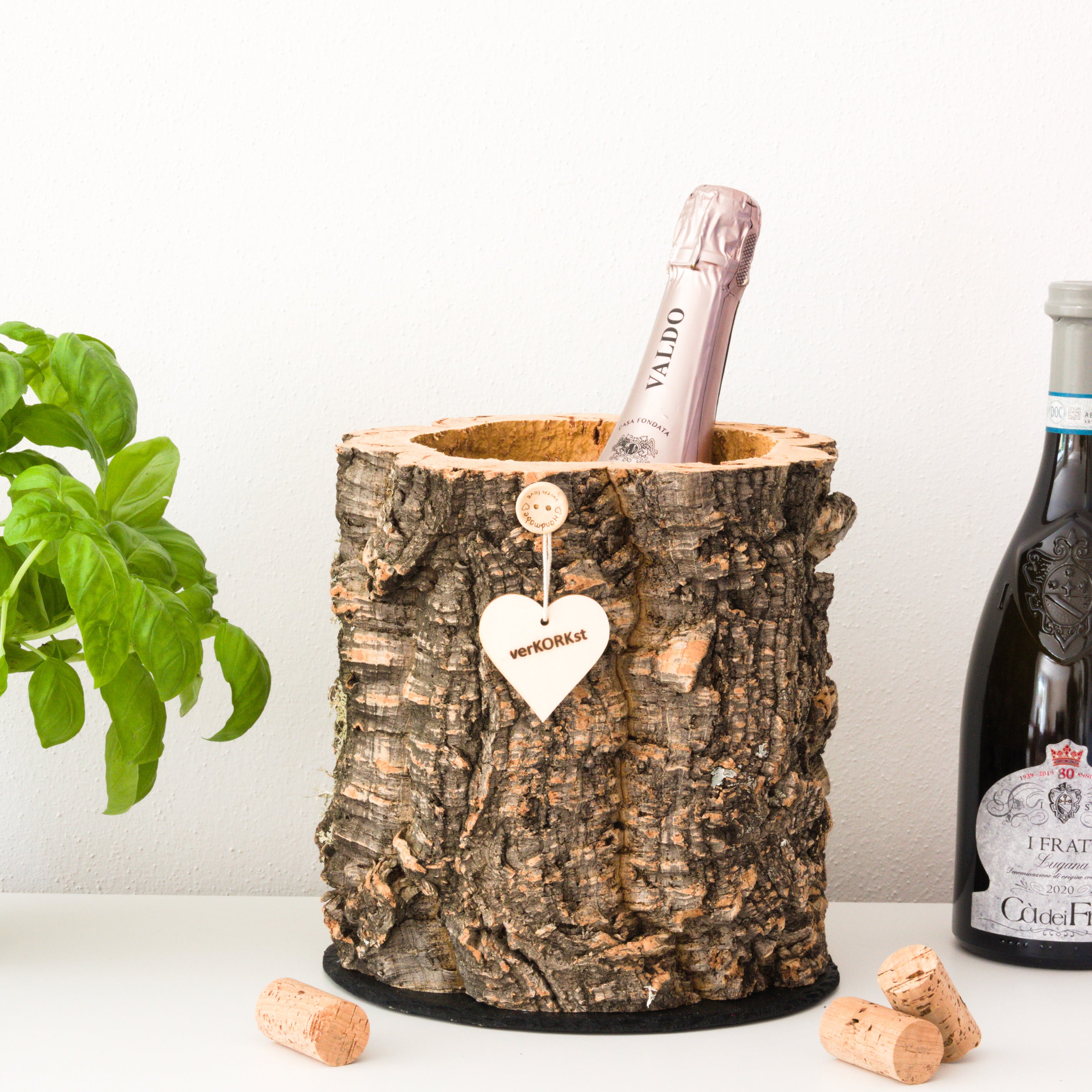 verKORKst Premium Weinkühler Sektkühler aus Korkrinde * Vintage Flaschenkühler für Champagner, Wein, Sekt, Prosecco * Esstisch, Bar, Garten
