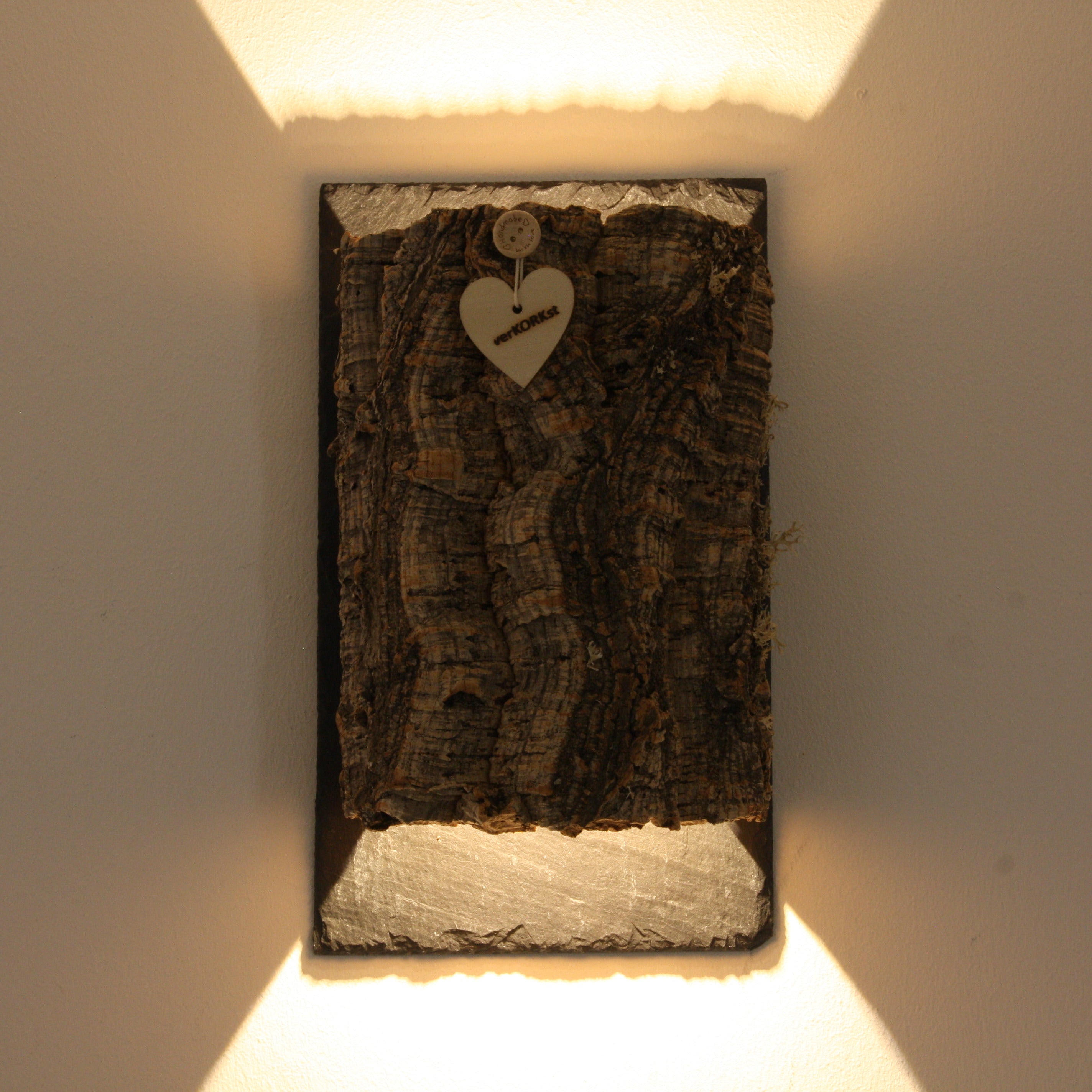 verKORKst Premium Wandlampe aus Korkrinde und Schiefer für Innen- & Außenbereich * IP54 * Exklusive Vintage * Wohnzimmer Terrasse * handmade