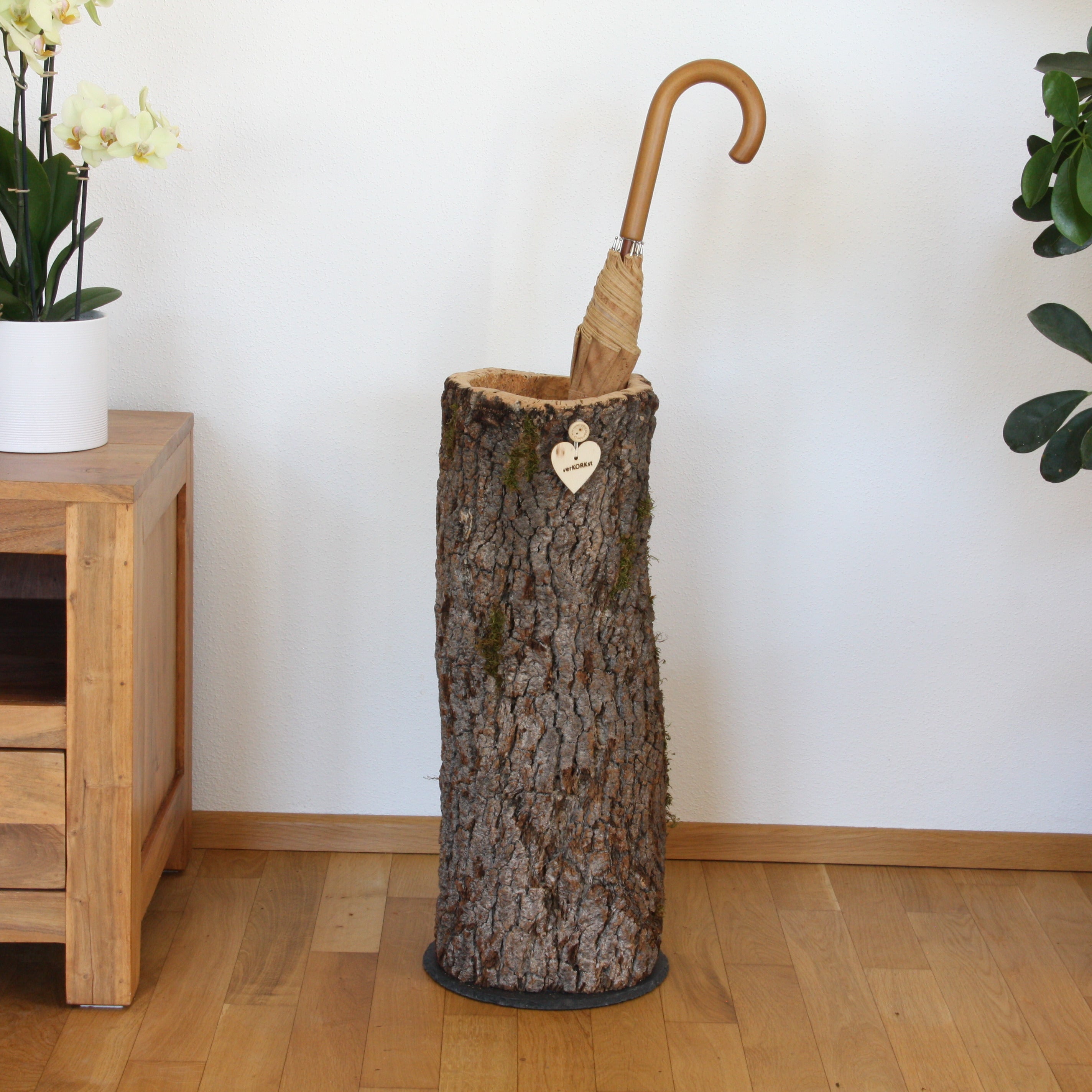 verKORKst Premium Regenschirm Ständer aus Korkrinde * Vintage Schirm Halter im Landhausstil * Dekoration für Diele, Eingang, Büro