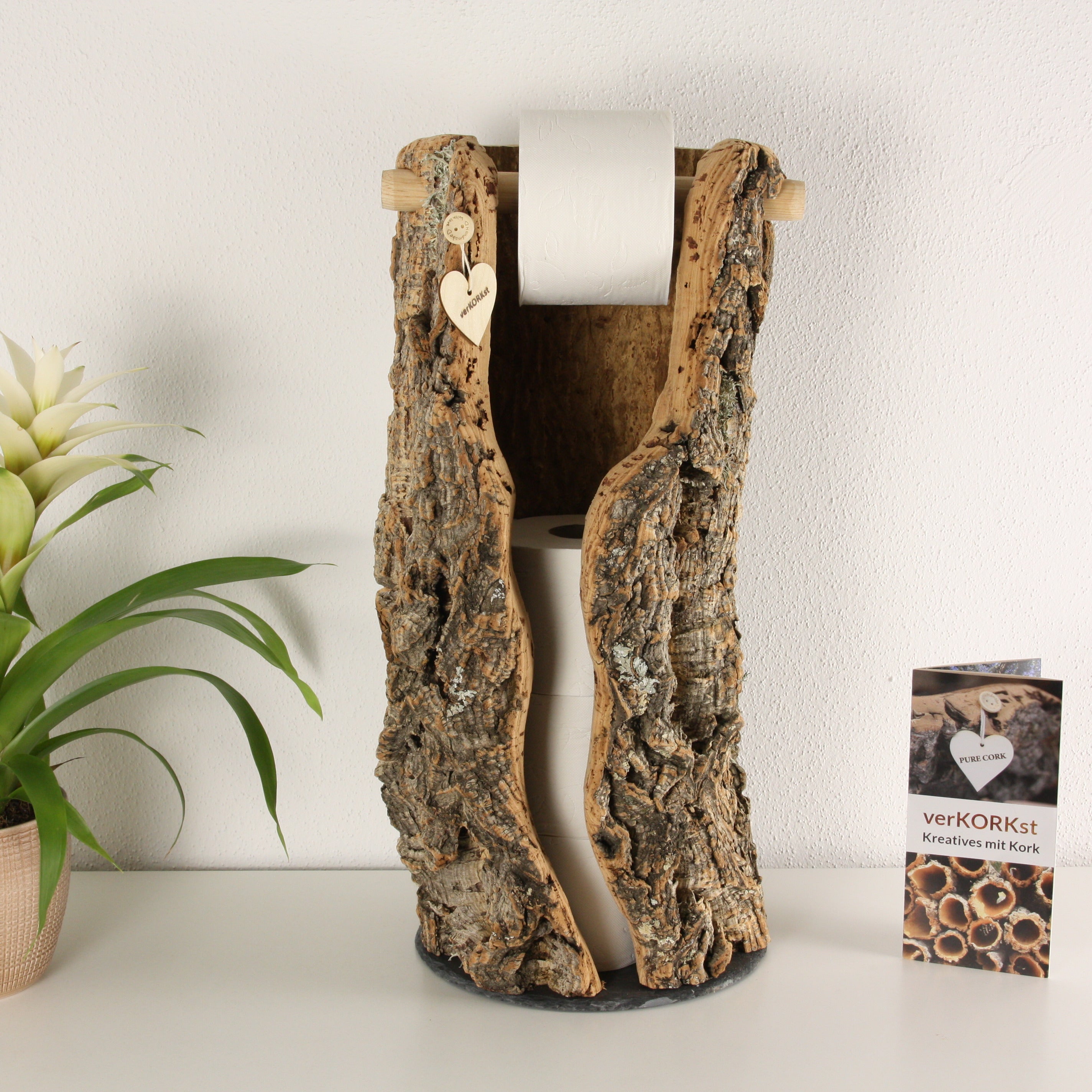 verKORKst Premium Toilettenpapier-Aufbewahrung aus Kork * Vintage WC-Rollen Halter * Klopapierspender 5 Rollen * Badezimmer-Accessoires