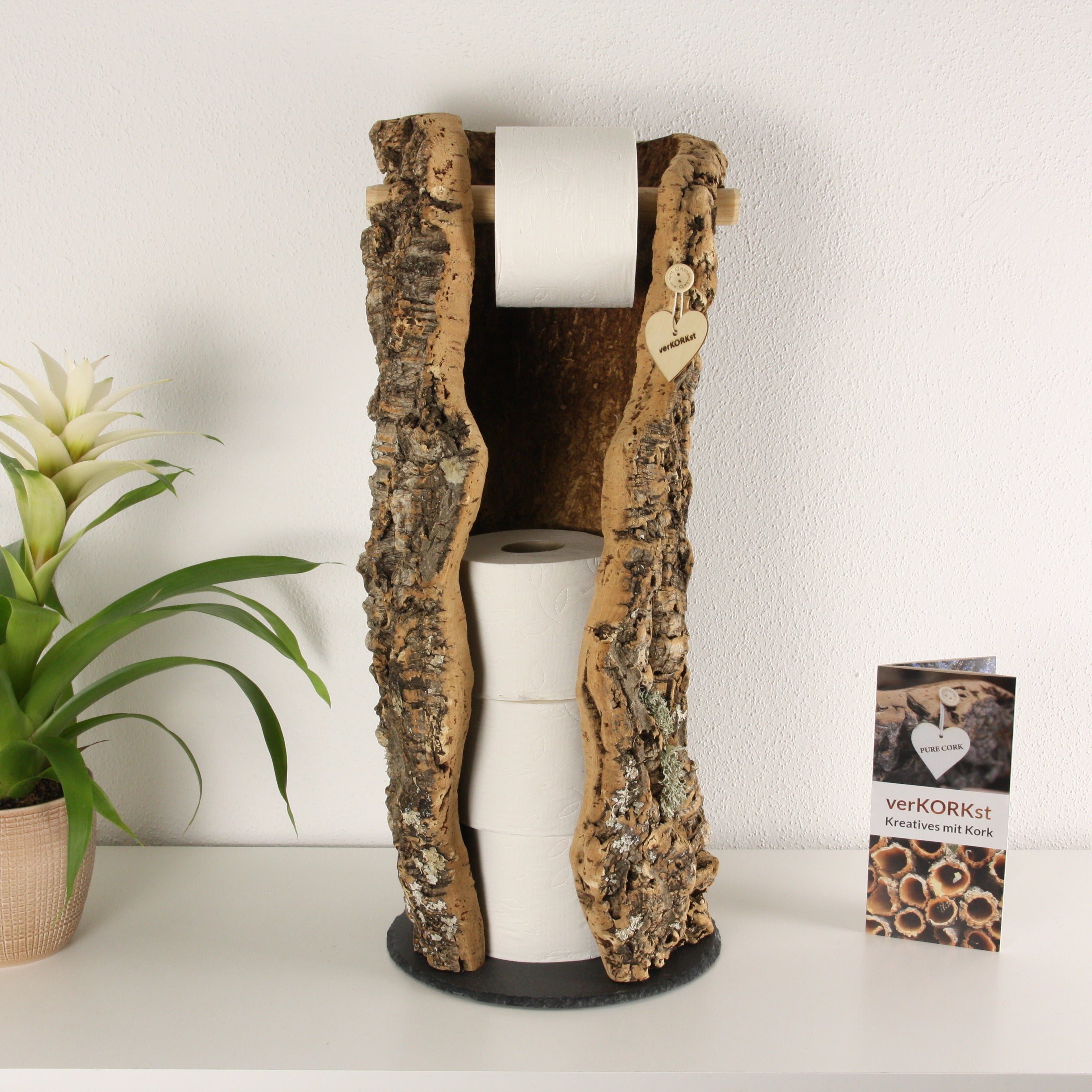 verKORKst Premium Toilettenpapier-Aufbewahrung aus Kork * Vintage WC-Rollen Halter * Klopapierspender 5 Rollen * Badezimmer-Accessoires