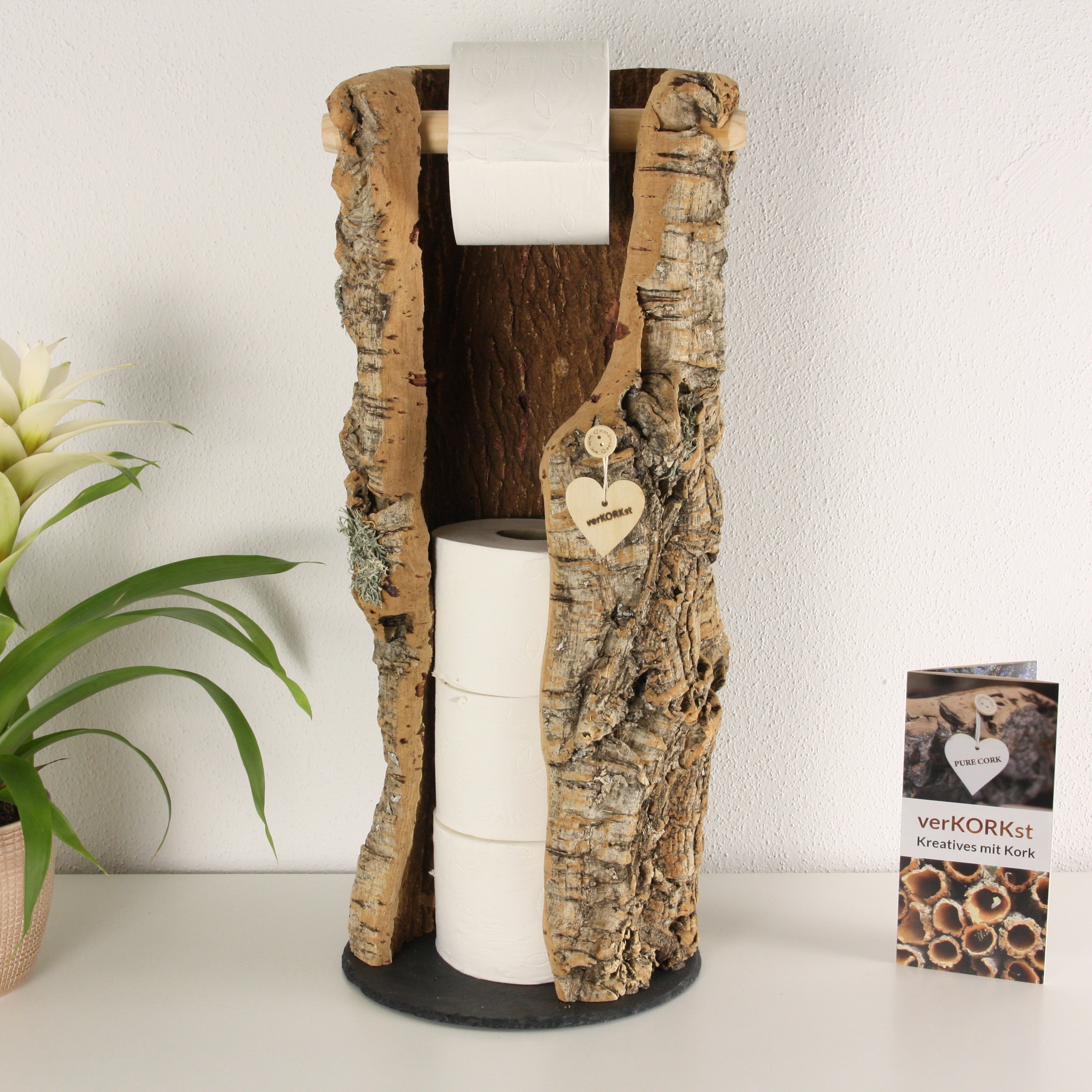 verKORKst Premium Toilettenpapier-Aufbewahrung aus Kork * Vintage WC-Rollen Halter * Klopapierspender 5 Rollen * Badezimmer-Accessoires