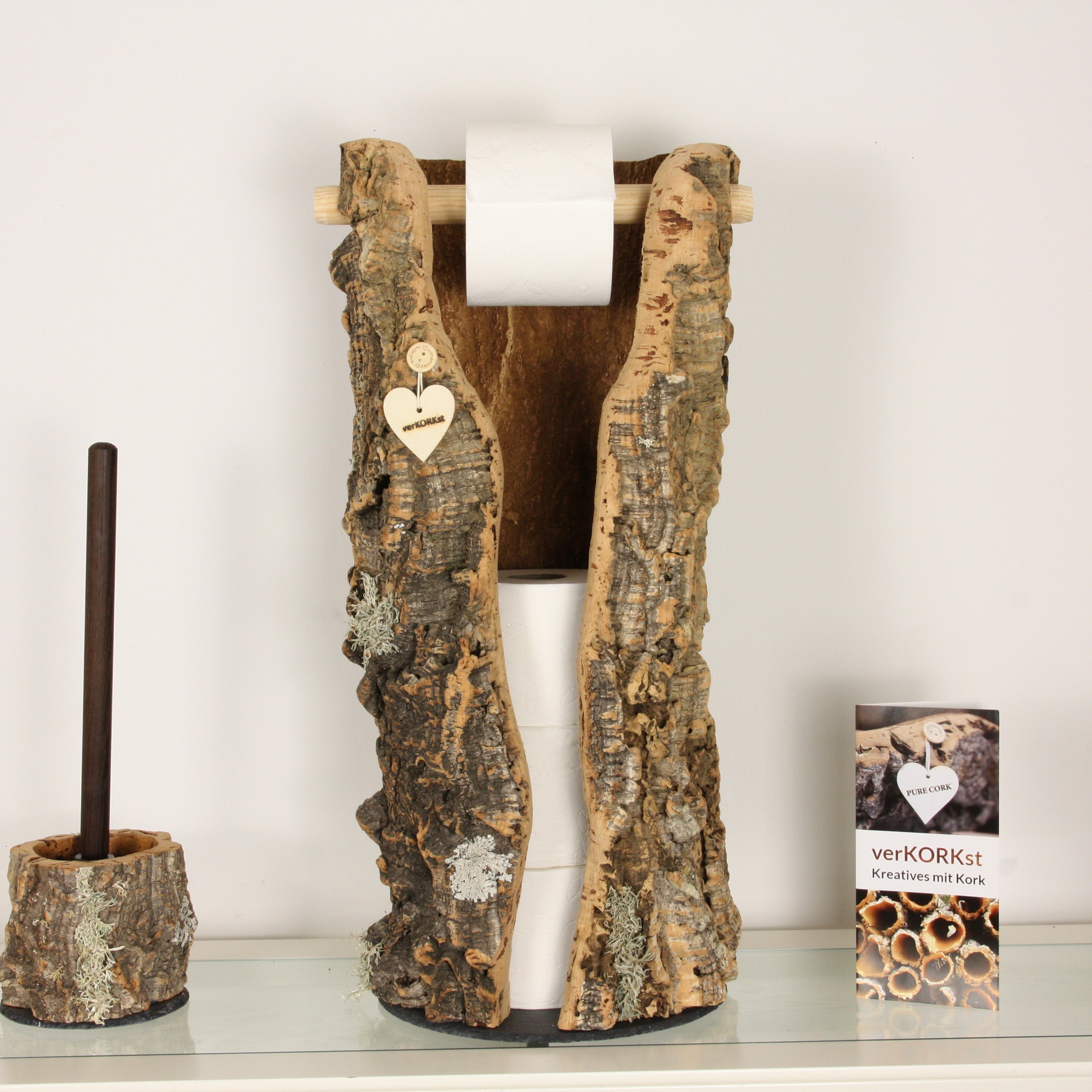 verKORKst Premium Toilettenpapier-Aufbewahrung aus Kork * Vintage WC-Rollen Halter * Klopapierspender 5 Rollen * Badezimmer-Accessoires