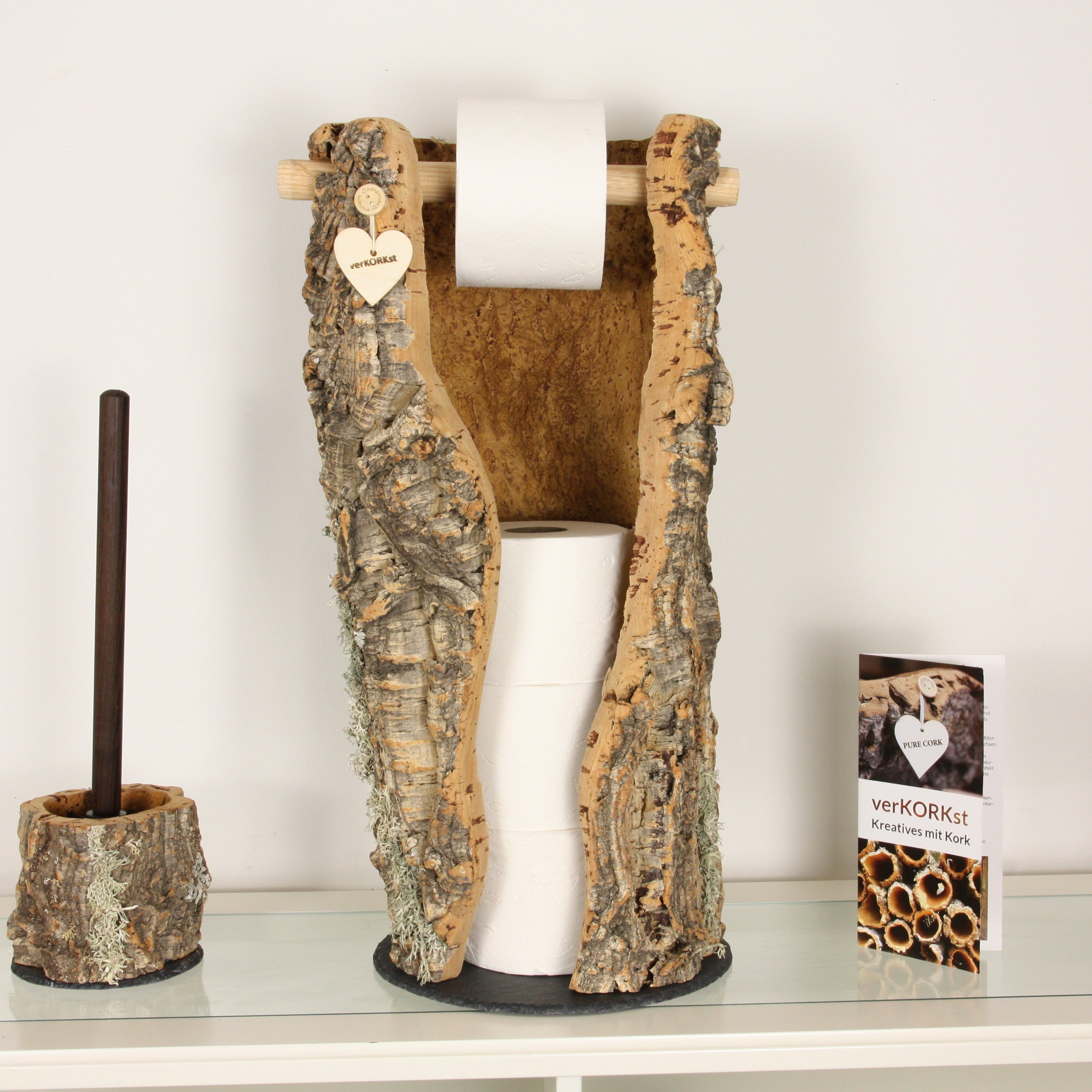 verKORKst Premium Toilettenpapier-Aufbewahrung aus Kork * Vintage WC-Rollen Halter * Klopapierspender 5 Rollen * Badezimmer-Accessoires