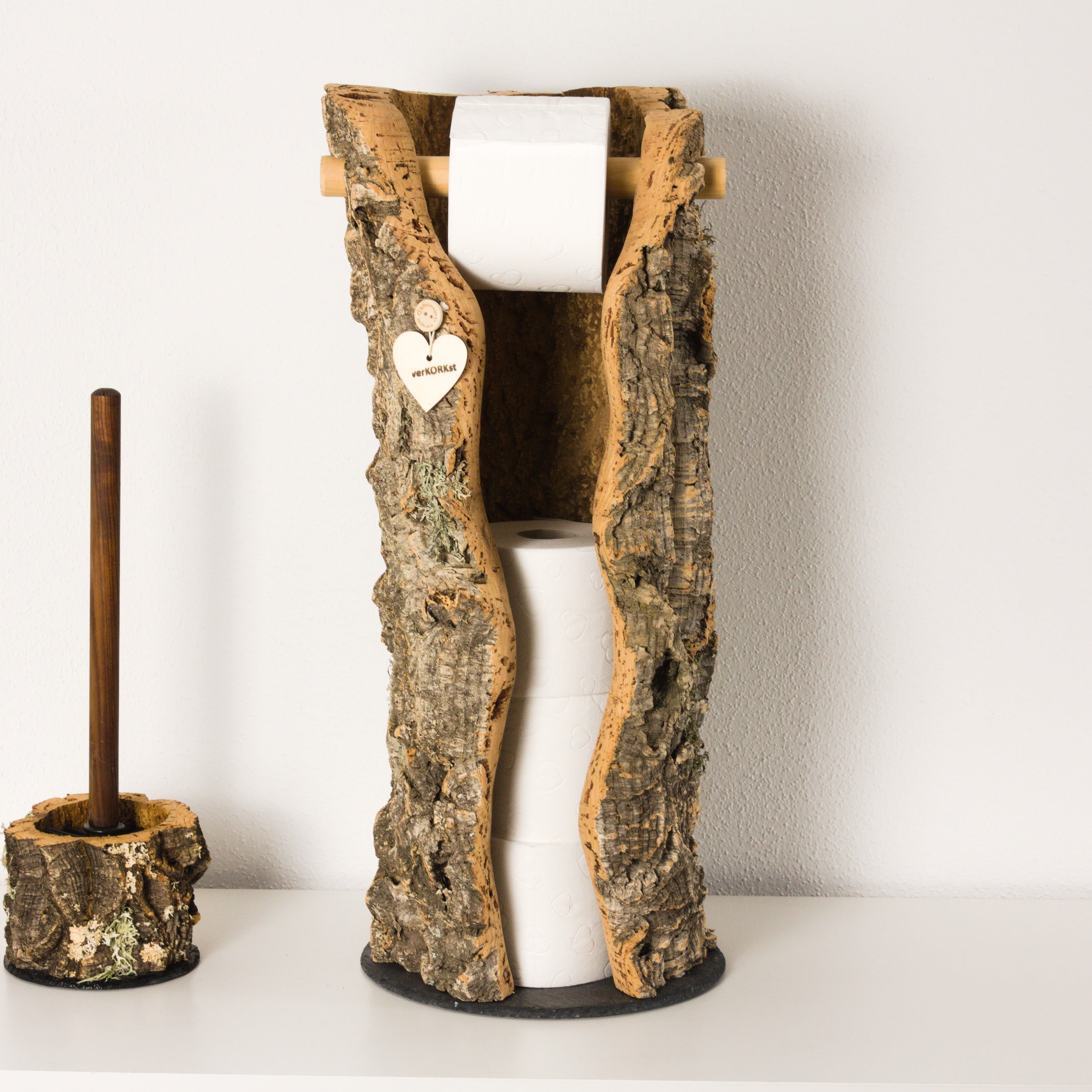 verKORKst Premium Toilettenpapier-Aufbewahrung aus Kork * Vintage WC-Rollen Halter * Klopapierspender 5 Rollen * Badezimmer-Accessoires