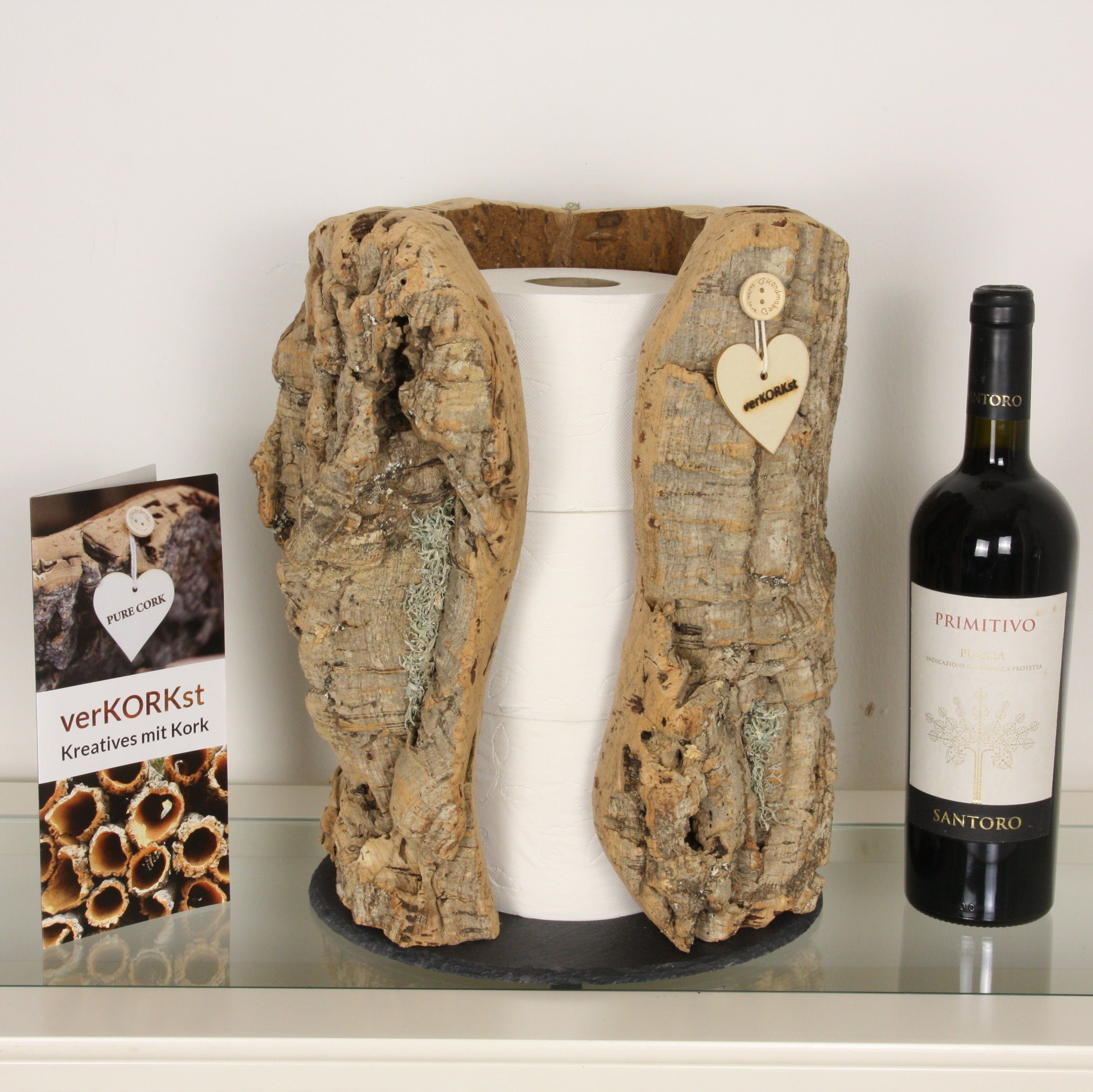 verKORKst Premium Toilettenpapier-Aufbewahrung aus Korkrinde * Vintage WC-Rollen Halter * Klopapierspender 3 Rollen * Badezimmer-Accessoires