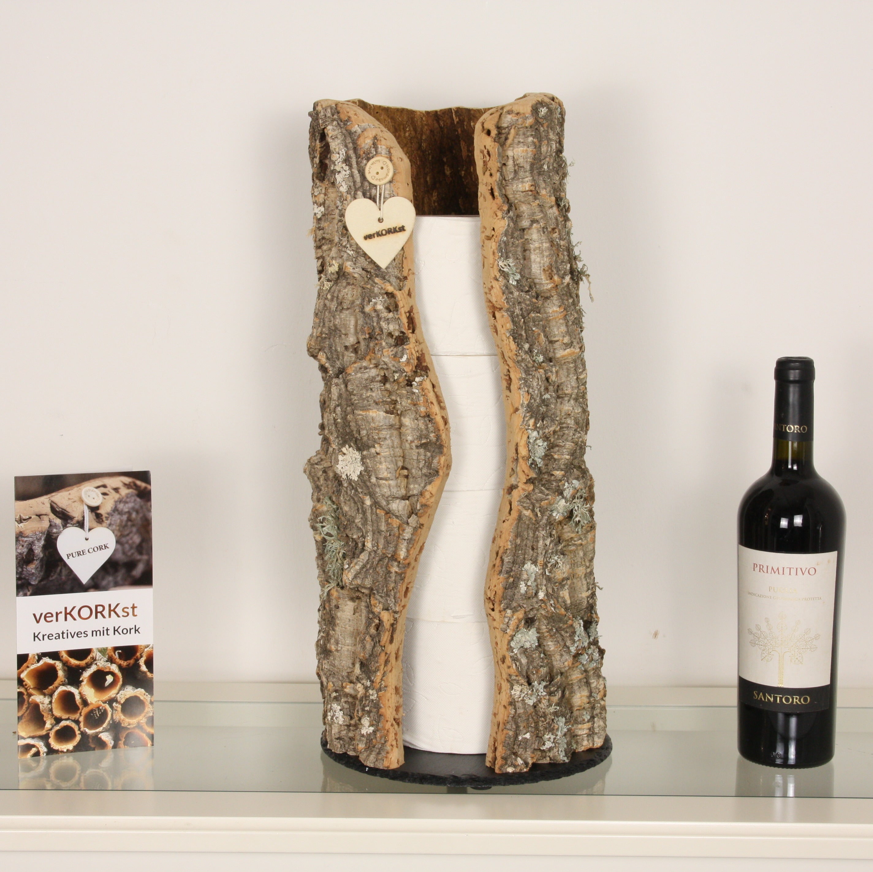 verKORKst Premium Toilettenpapier-Aufbewahrung aus Korkrinde * Vintage WC-Rollen Halter * Klopapierspender 5 Rollen * Badezimmer-Accessoires