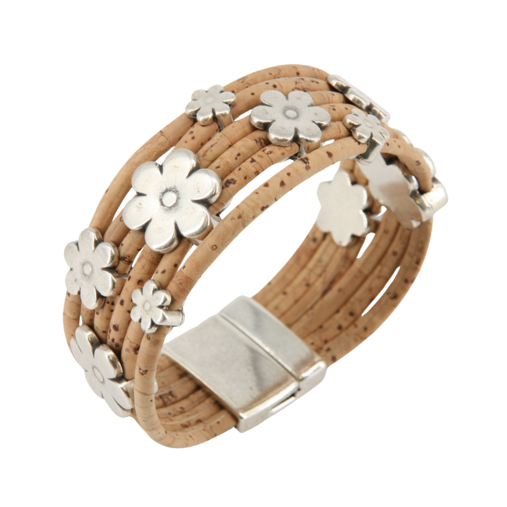 Armband aus Kork * Motiv Blumen * handmade in Portugal * extrem nachhaltig * vegan * nickel- u. bleifrei