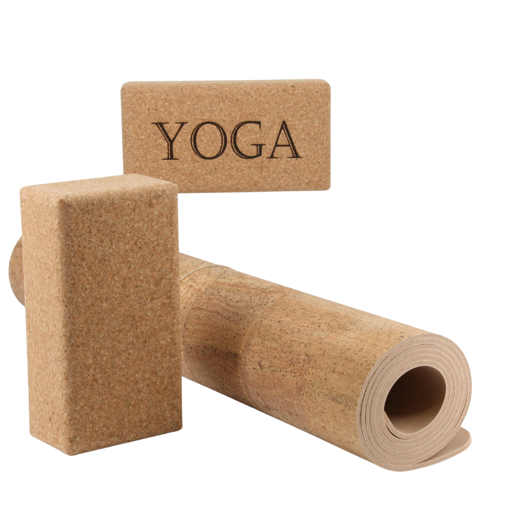 Yoga-Set bestehend aus Yoga-Matte und Yoga-Block aus Kork * vegan * umweltfreundlich * rutschfest * antiseptisch * Premium Qualität * hergestellt in Portugal