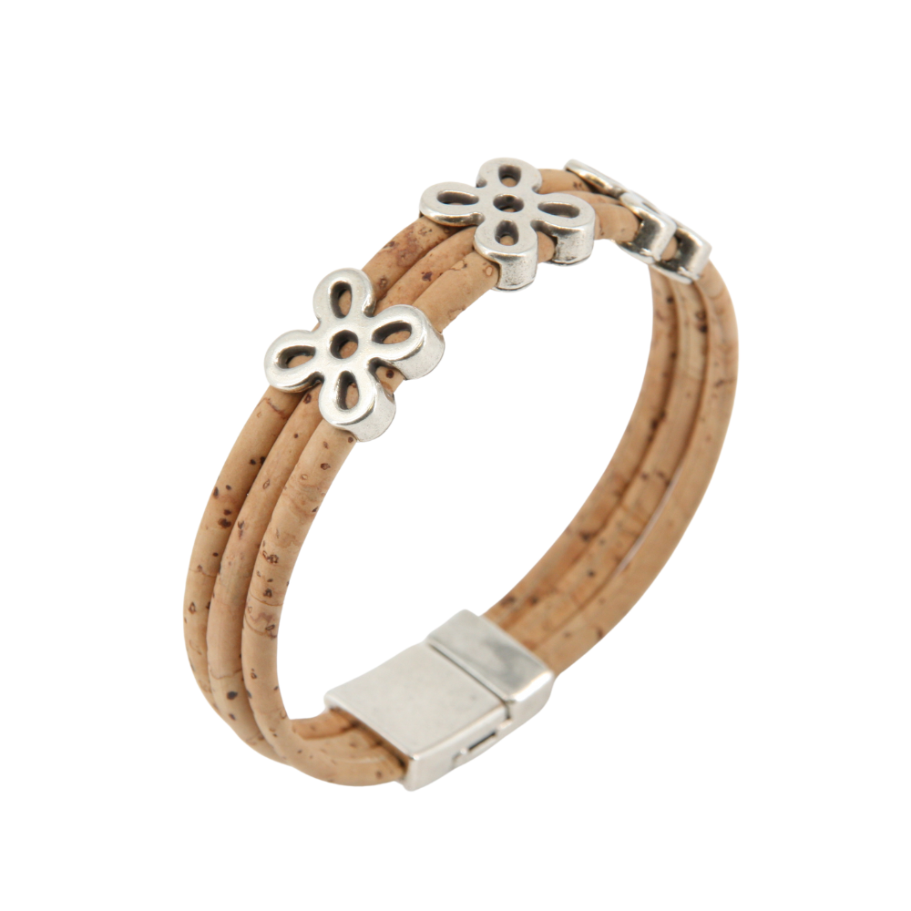 Armband aus Kork * Motiv Kleeblatt * handmade in Portugal * extrem nachhaltig * vegan * nickel- u. bleifrei