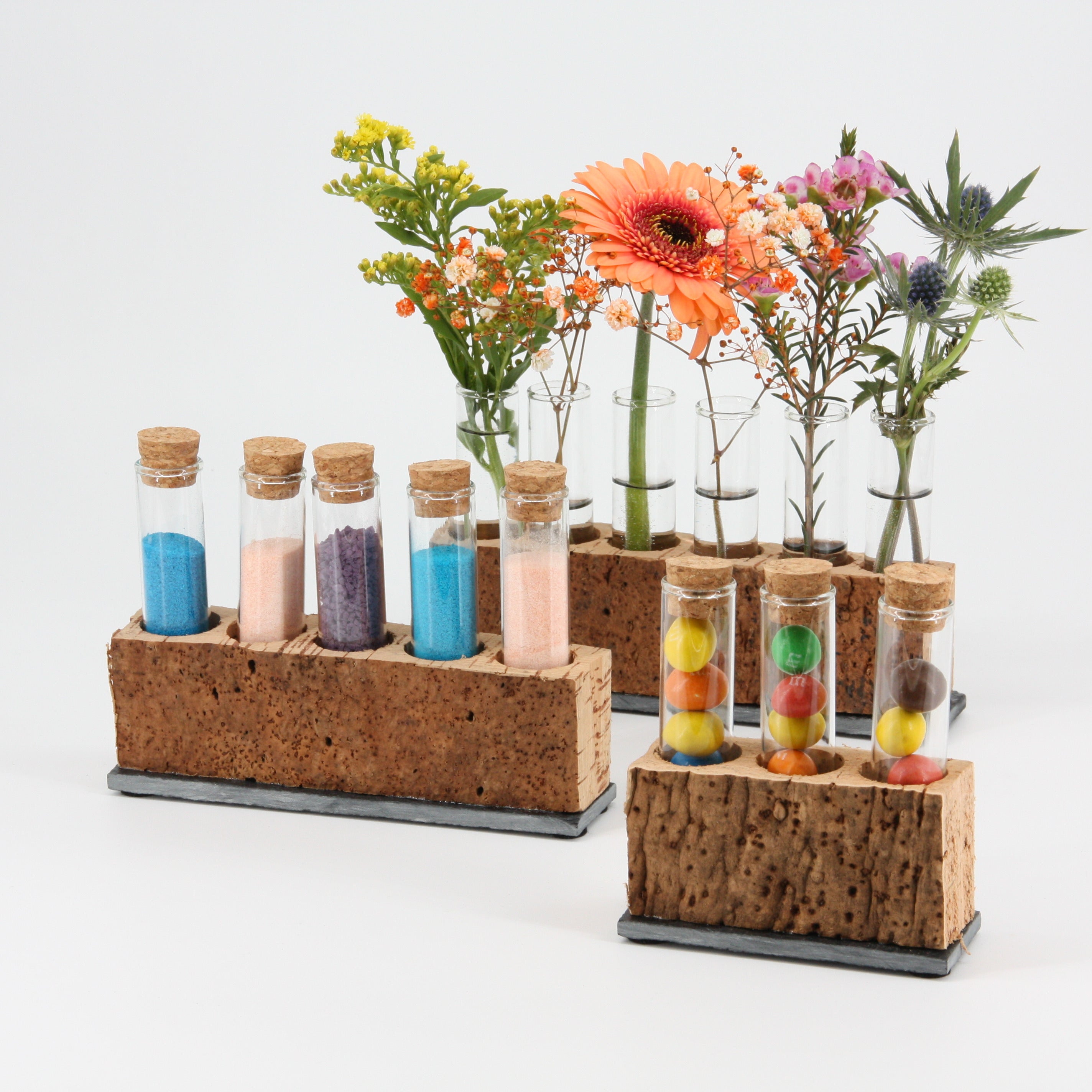 Blumenvase aus Kork * Vase mit Reagenzglas für Blumen, Badesalz, Süßigkeiten, Deko * Osterdeko für Tisch * handgefertigt in Deutschland
