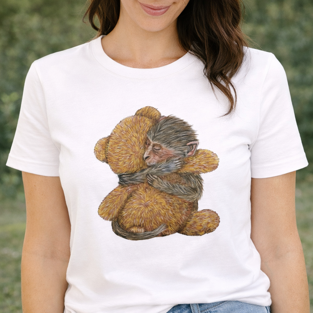 Damen T-Shirt * Print Vorderseite * Affe und Teddybär * weiß * T-Shirt * regarts.de * 100% Baumwolle