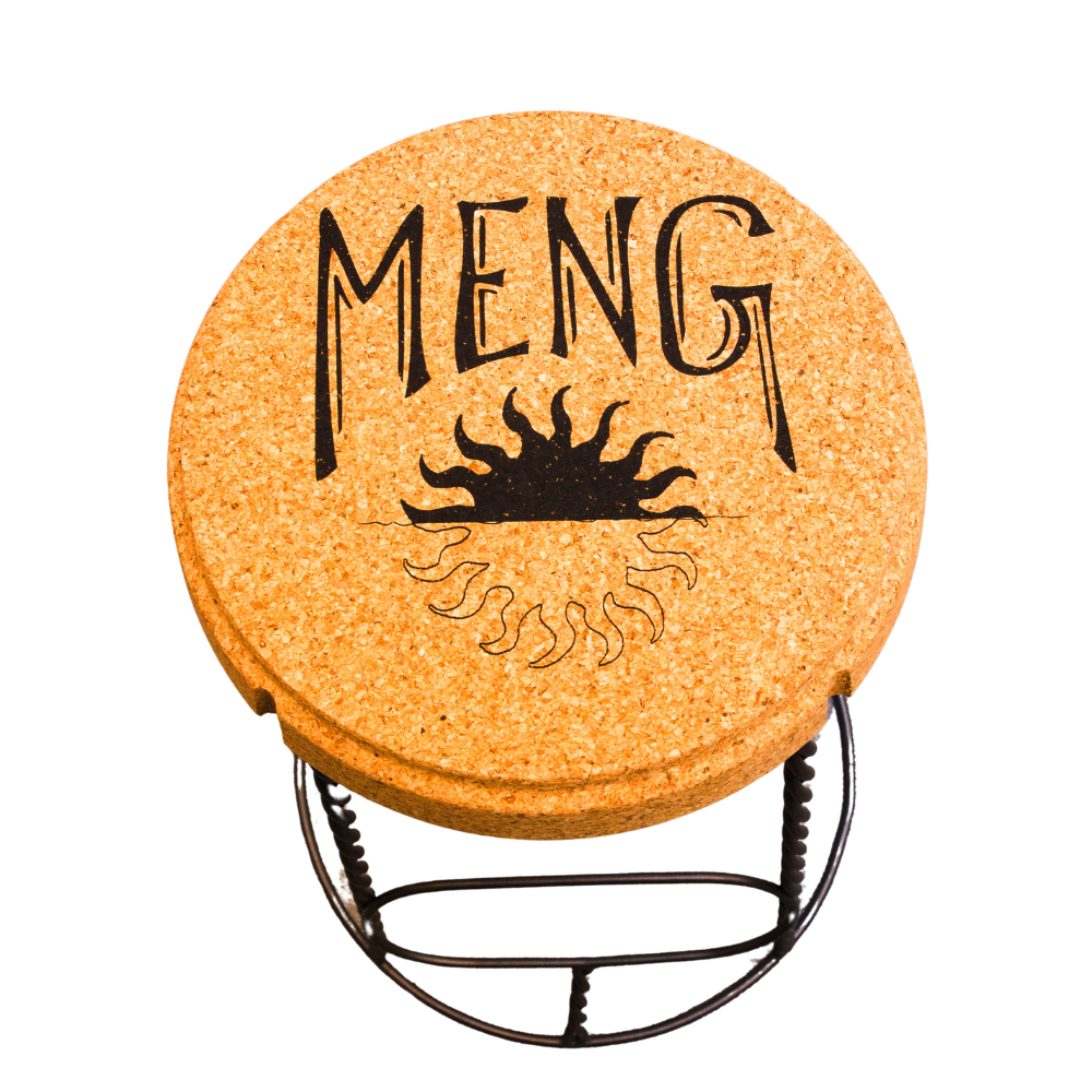 verKORKst Premium Champagner Hocker und Champagner Tisch aus Kork und Metall * Individualisierbar * Stapelbar * Bar Stool und Bar Table * Muselet Design * Vintage Barhocker und Bartisch