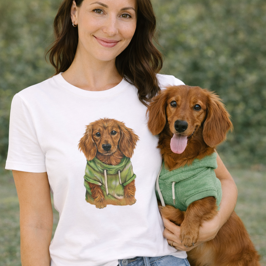 Damen T-Shirt * Print Vorderseite * Dackel * weiß * T-Shirt * regarts.de * 100% Baumwolle