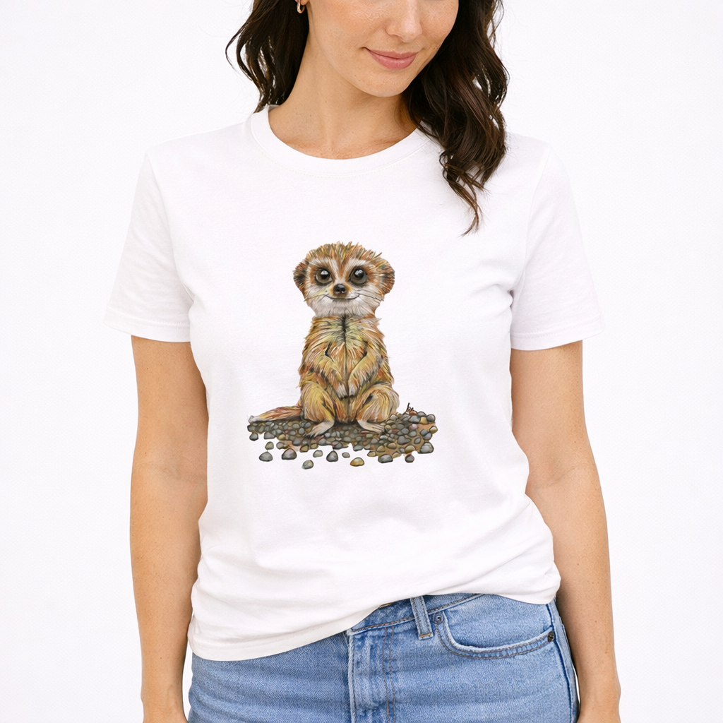 Damen T-Shirt * Print Vorderseite * Erdmännchen * weiß * T-Shirt * regarts.de * 100% Baumwolle