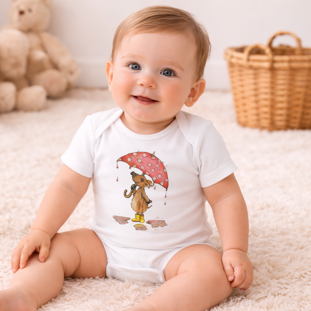 Baby Body Kurzarm * 9 bis 24 Monate * Print Vorderseite Frischling * weiß * Body * regarts.de * 100% Baumwolle