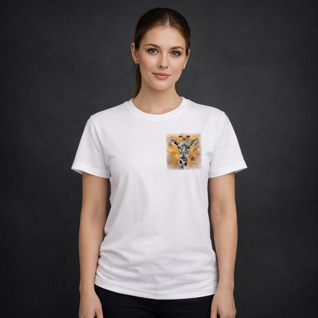 Unisex T-Shirt * handsigniert * Unikate * Kunstprint Vorder- & Rückseite * Giraffe * weiß * T-Shirt * Nirtak Eleböz * 100% Baumwolle