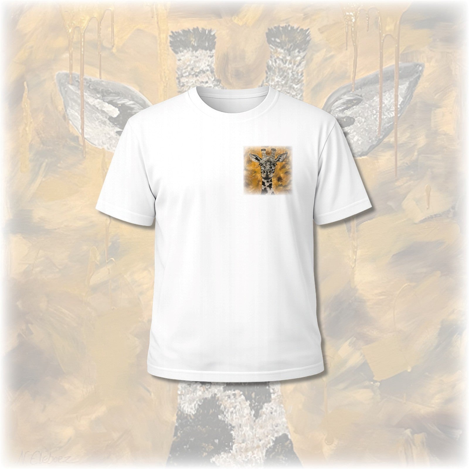 Unisex T-Shirt * handsigniert * Unikate * Kunstprint Vorder- & Rückseite * Giraffe * weiß * T-Shirt * Nirtak Eleböz * 100% Baumwolle