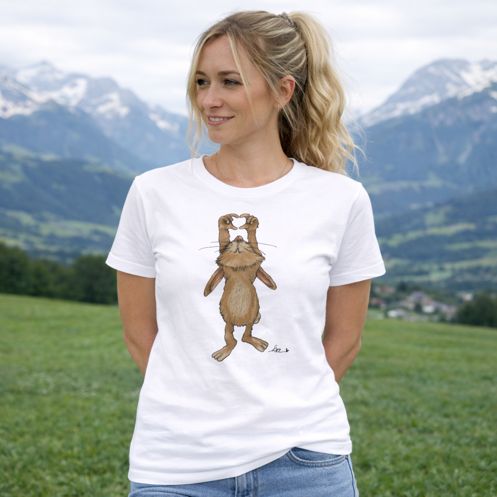Damen T-Shirt * Print Vorderseite * Hase * weiß * T-Shirt * regarts.de * 100% Baumwolle