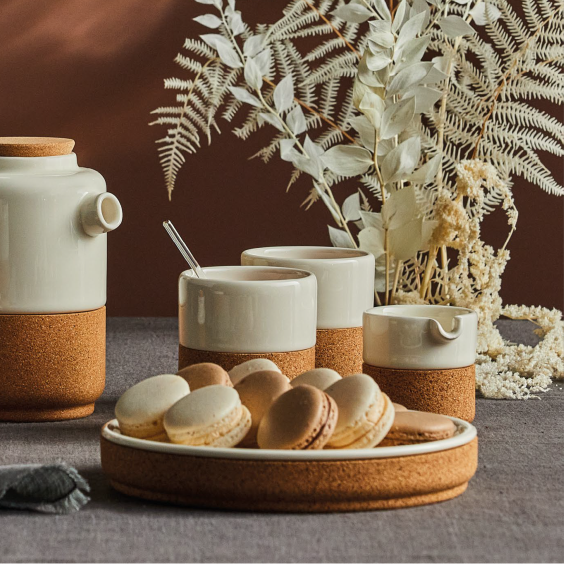 verKORKst Premium Obstschale * perlweiß * Keramik und Kork * vielfach prämiert * Designer Dekoschale * made in Portugal