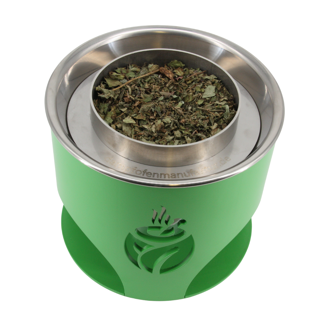 verKORKst Premium Kräuterdampfofen FLAME * grün * natürlicher Duft ohne Strom * Aromatisierung, Befeuchtung und Desinfektion der Luft * made in Germany
