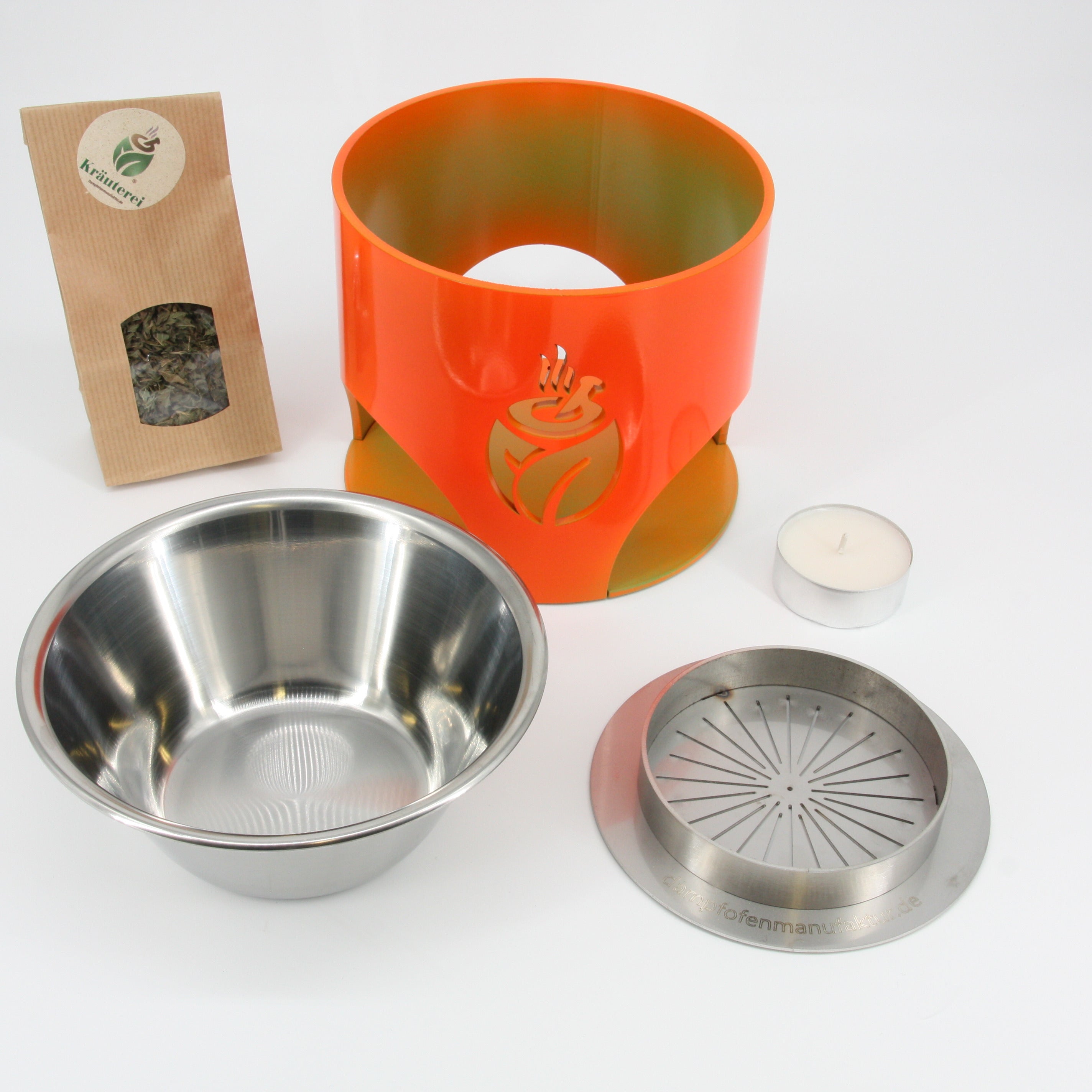 verKORKst Premium Kräuterdampfofen FLAME * rot orange * natürlicher Duft ohne Strom * Aromatisierung, Befeuchtung und Desinfektion der Luft * made in Germany