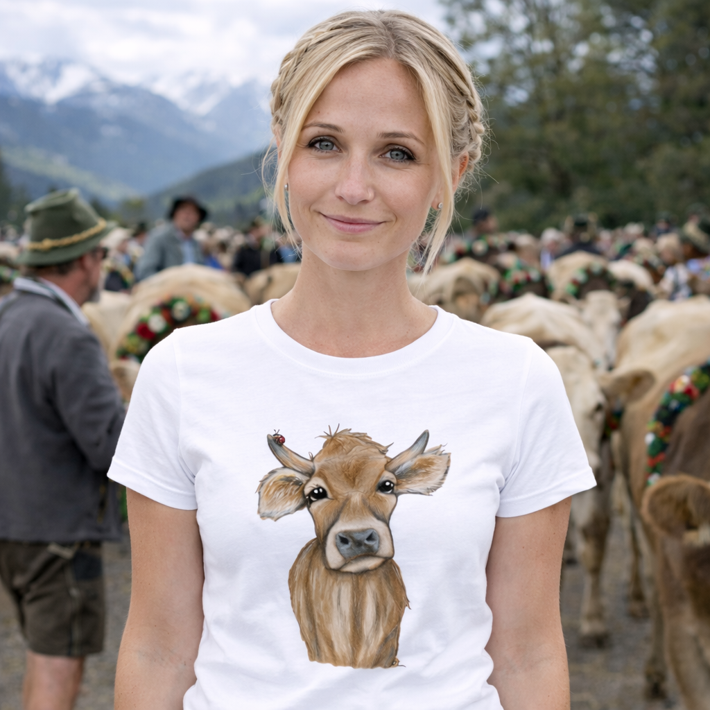Damen T-Shirt * Print Vorderseite * Kuh * weiß * T-Shirt * regarts.de * 100% Baumwolle