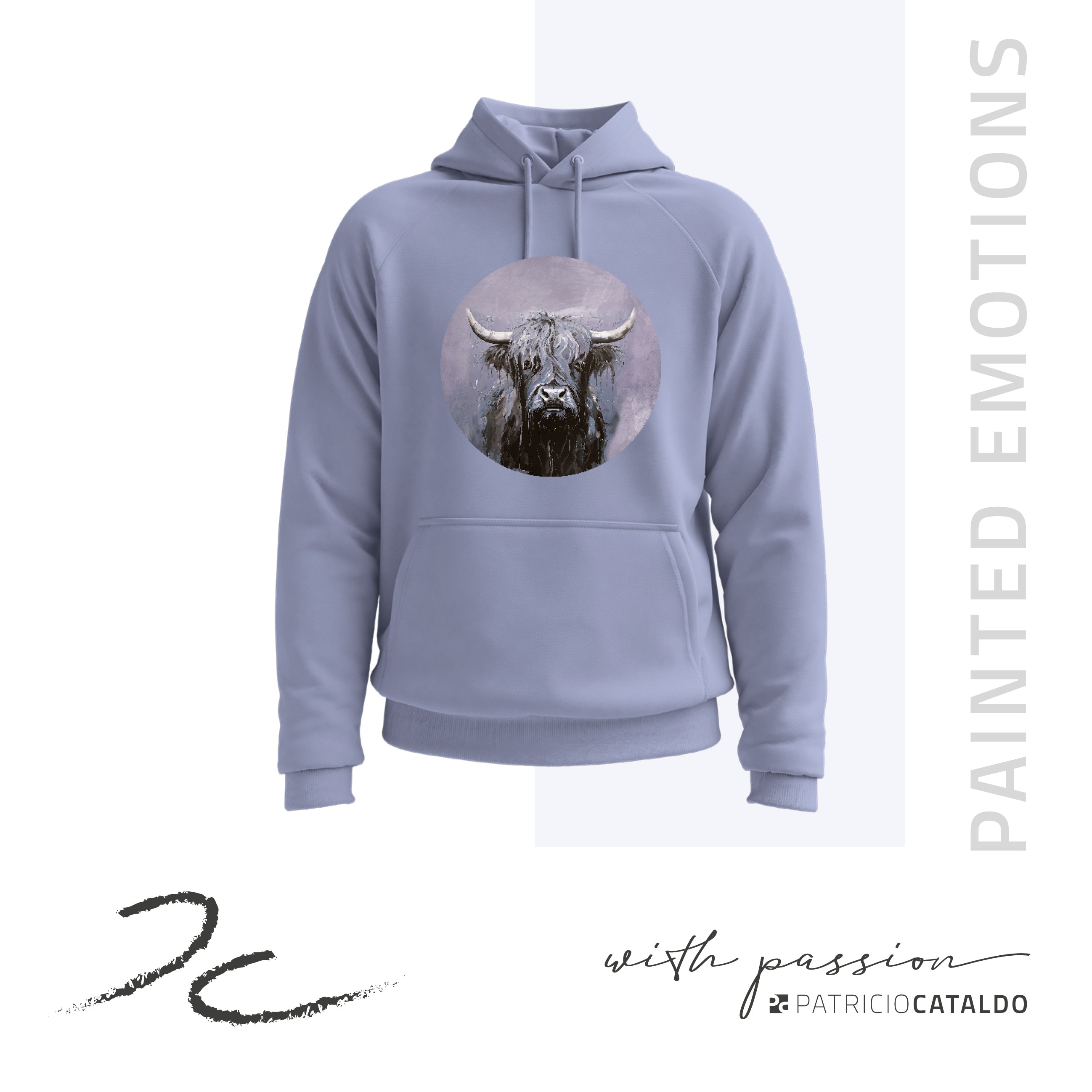Unisex Kapuzenpullover * Hoodie * Kuh "Vreni" Print * Patricio Cataldo * 80% Bio Baumwolle * 20% recycelter Polyester * Hergestellt in Polen