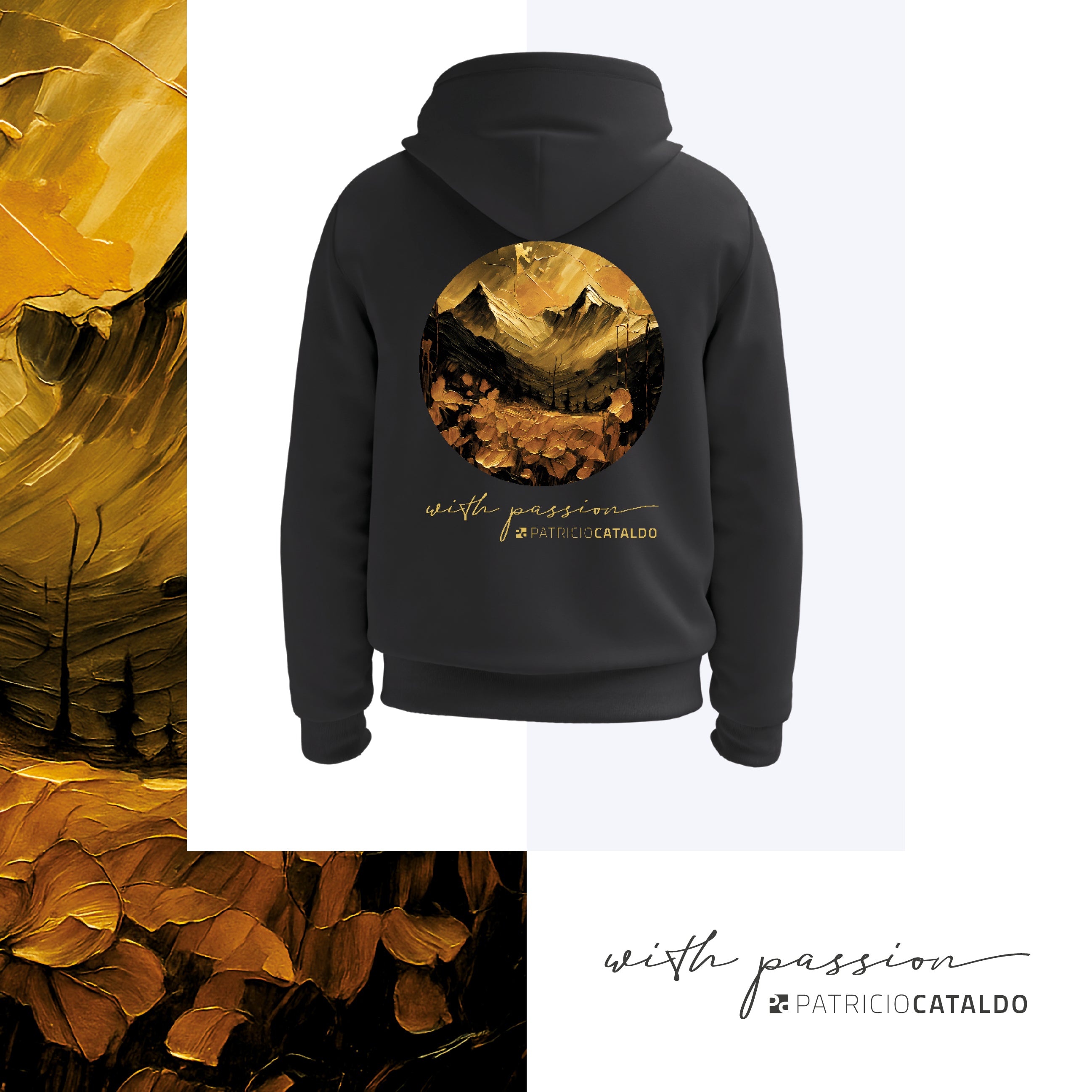 Unisex Kapuzenpullover * Hoodie * Hochlandrind "Gina" Print * Patricio Cataldo * 80% Bio Baumwolle * 20% recycelter Polyester * Hergestellt in Polen