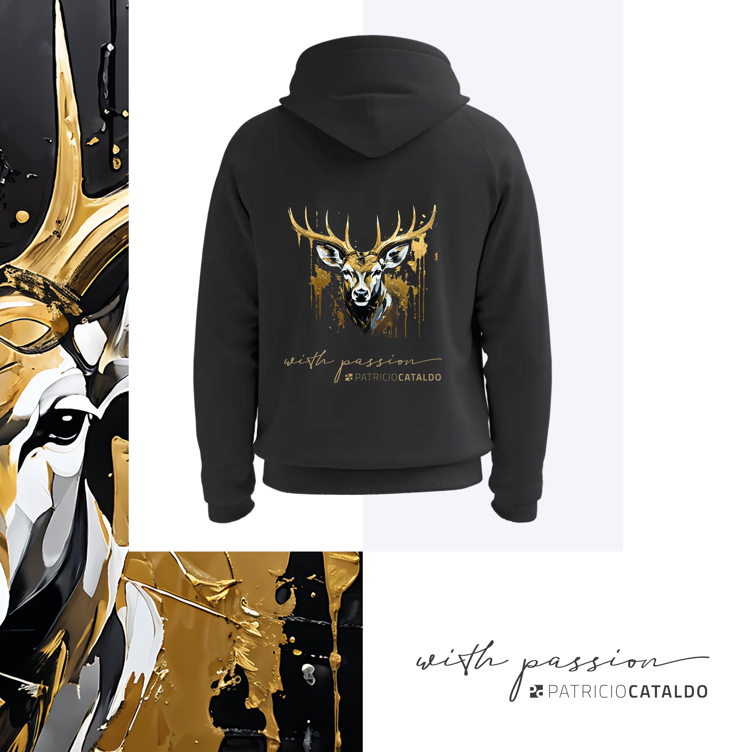 Unisex Kapuzenpullover * Hoodie * Hirsch "Hans" Print * Patricio Cataldo * 80% Bio Baumwolle * 20% recycelter Polyester * Hergestellt in Polen