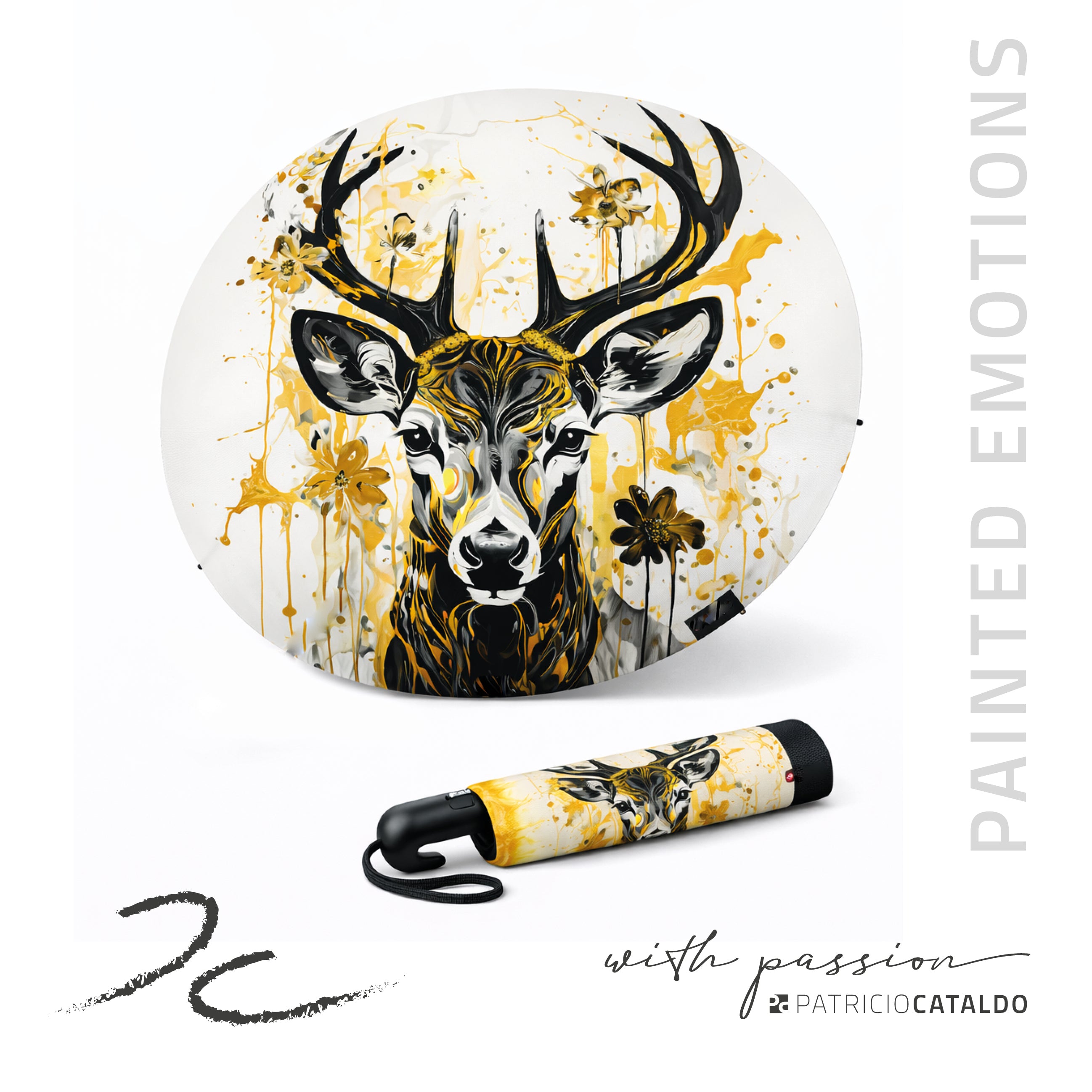 Taschenregenschirm * 8 Rippen * leicht und robust * Hirsch "Hubert" Print * Patricio Cataldo