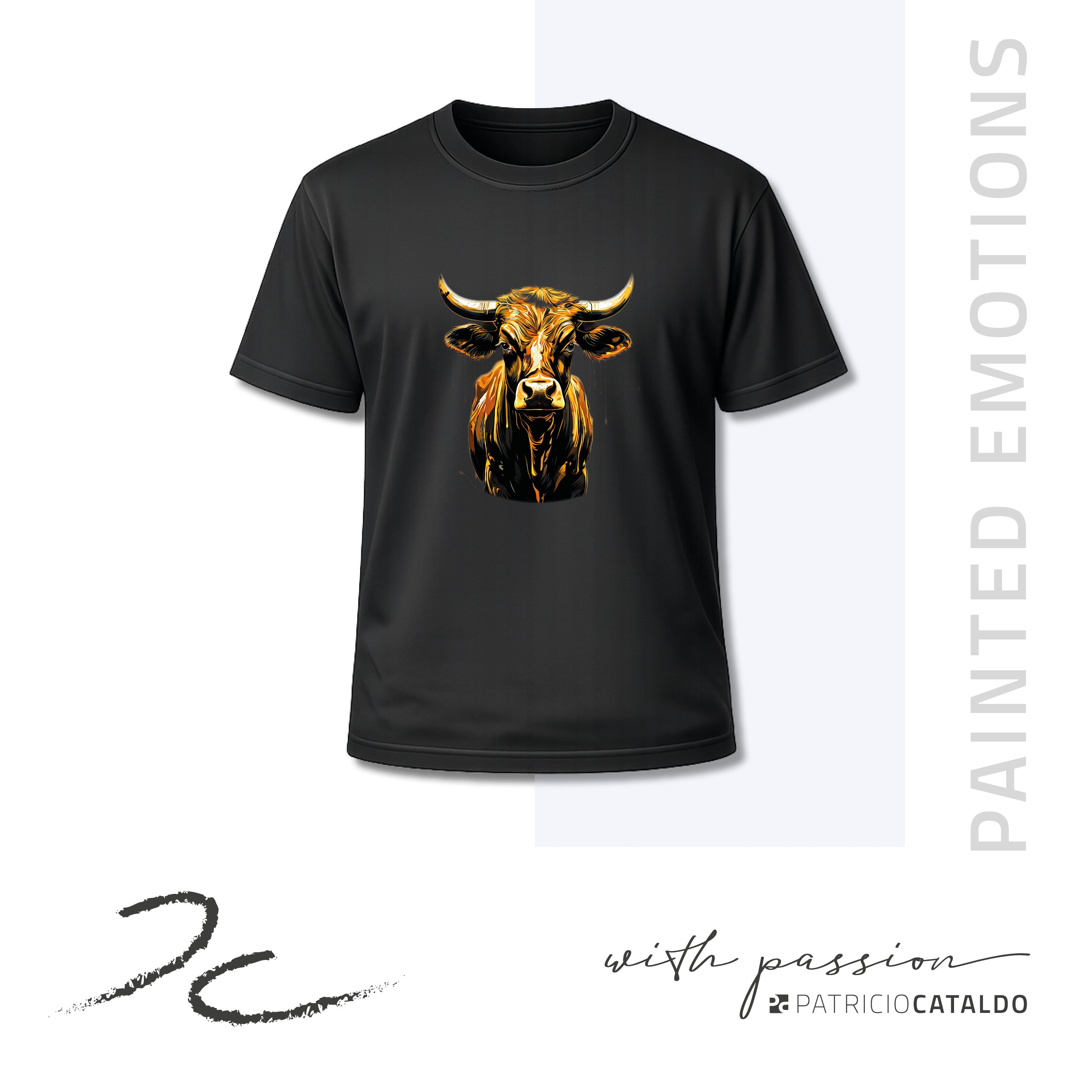 Unisex T-Shirt * Print Kuh "Aurora" * schwarz * Patricio Cataldo * 100% Baumwolle