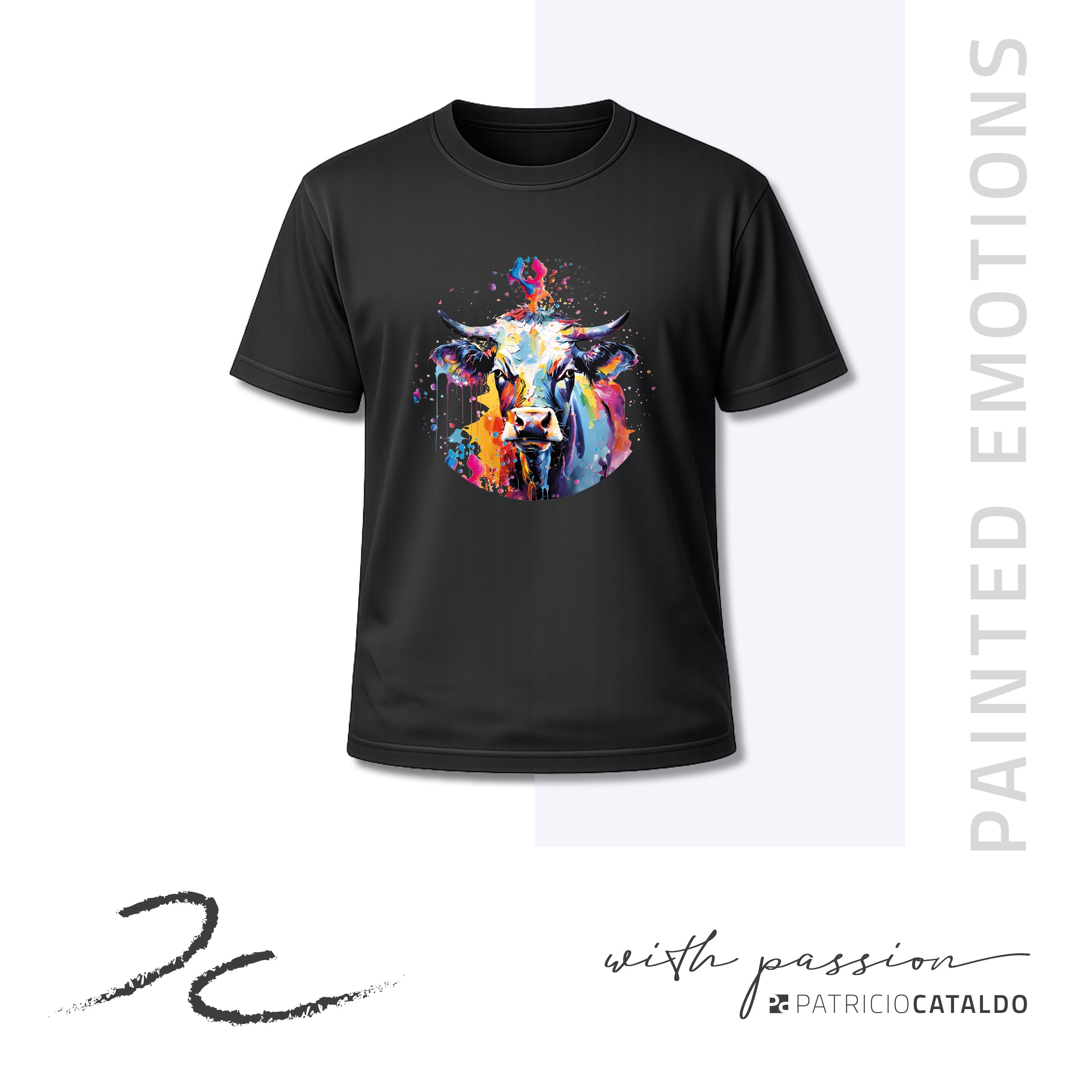 Unisex T-Shirt * Print Kuh "Mimi" * schwarz * Patricio Cataldo * 100% Baumwolle