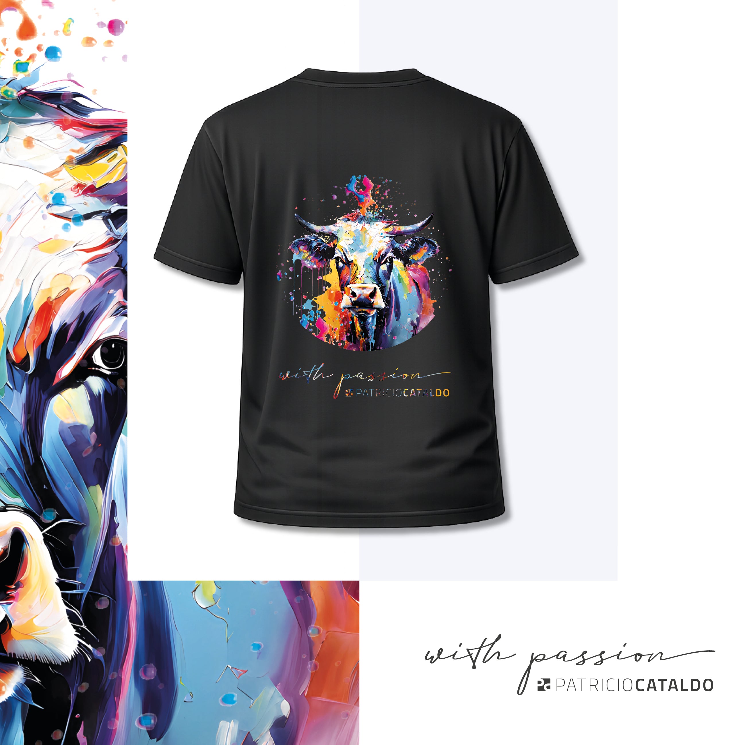 Unisex T-Shirt * Print Kuh "Mimi" * schwarz * T-Shirt zur Lederhose * Patricio Cataldo * 100% Baumwolle