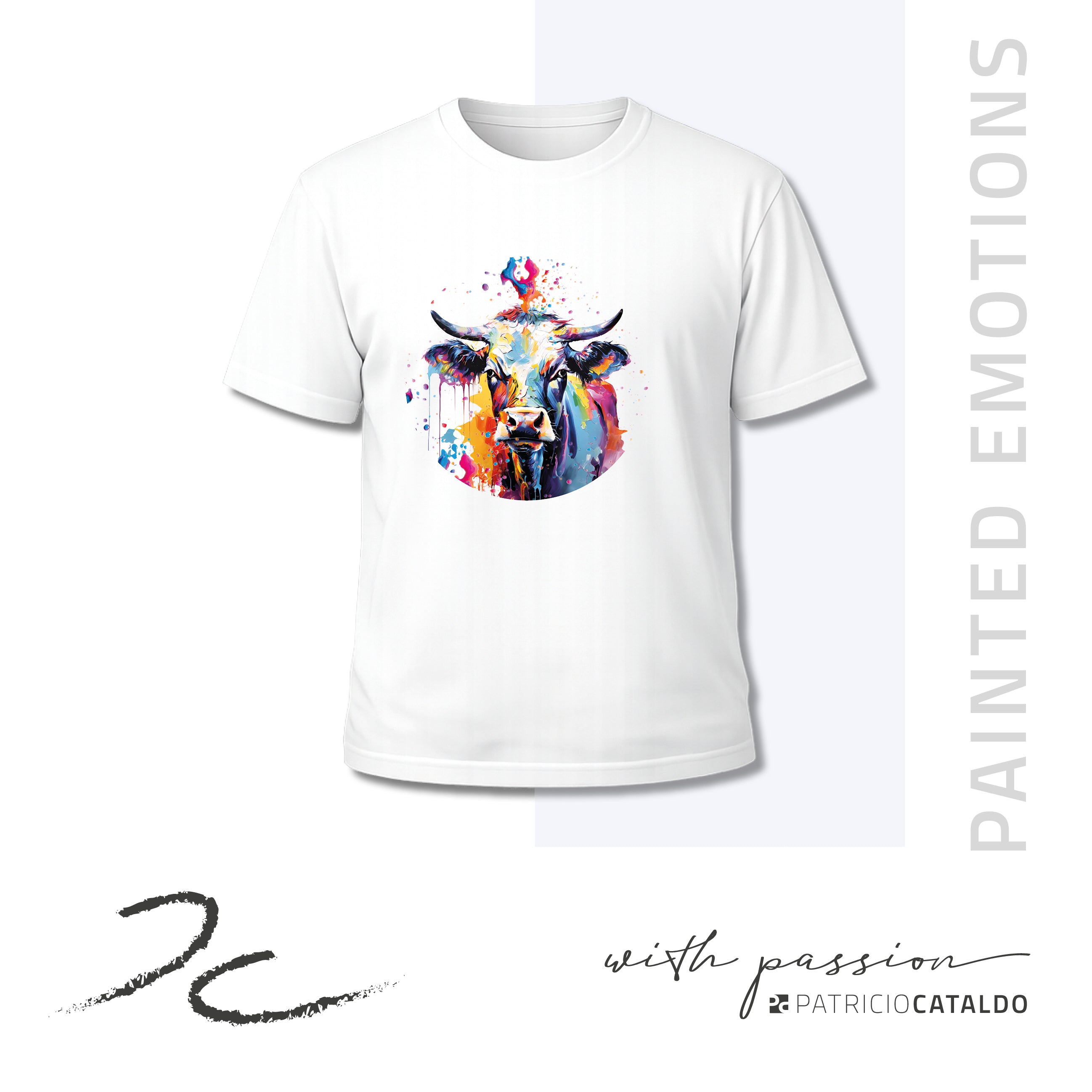 Unisex T-Shirt * Print Kuh "Mimi" * weiß * Patricio Cataldo * 100% Baumwolle